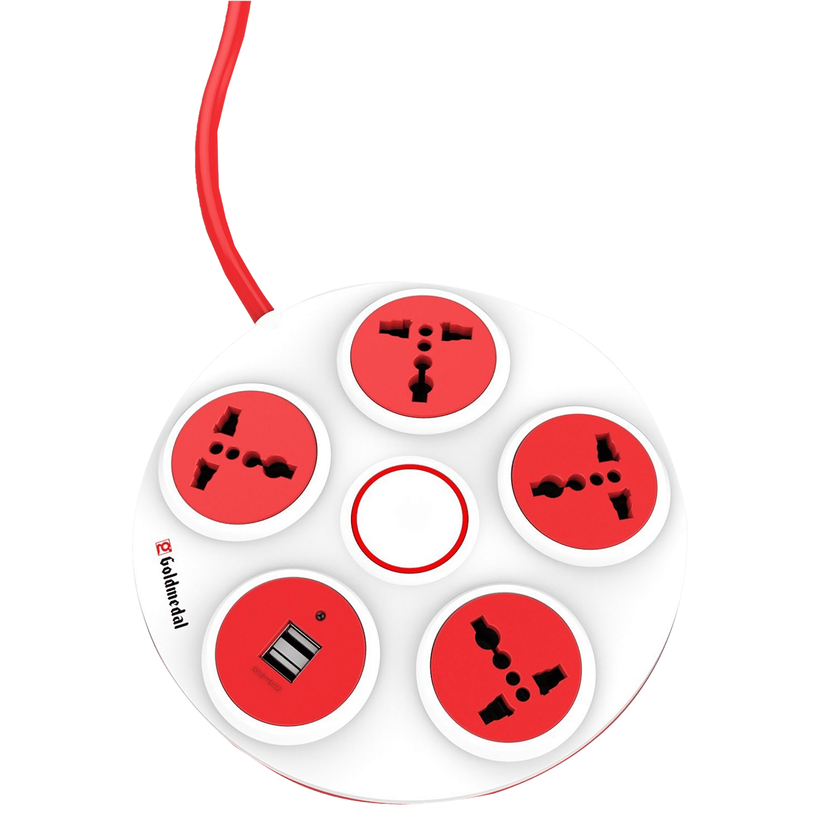 Goldmedal Curve 6 Amp 4 Sockets Spike Guard With Individual Switch 2 Meters (High Grade Fire Retardant Plastic, 205106, White/Red)