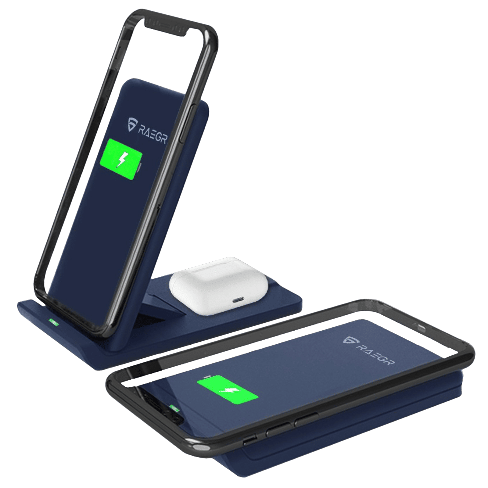 RAEGR Arc 1100 10W Wireless Charger for iOS and Android (Qi Certified, Over Voltage Protection, Navy)