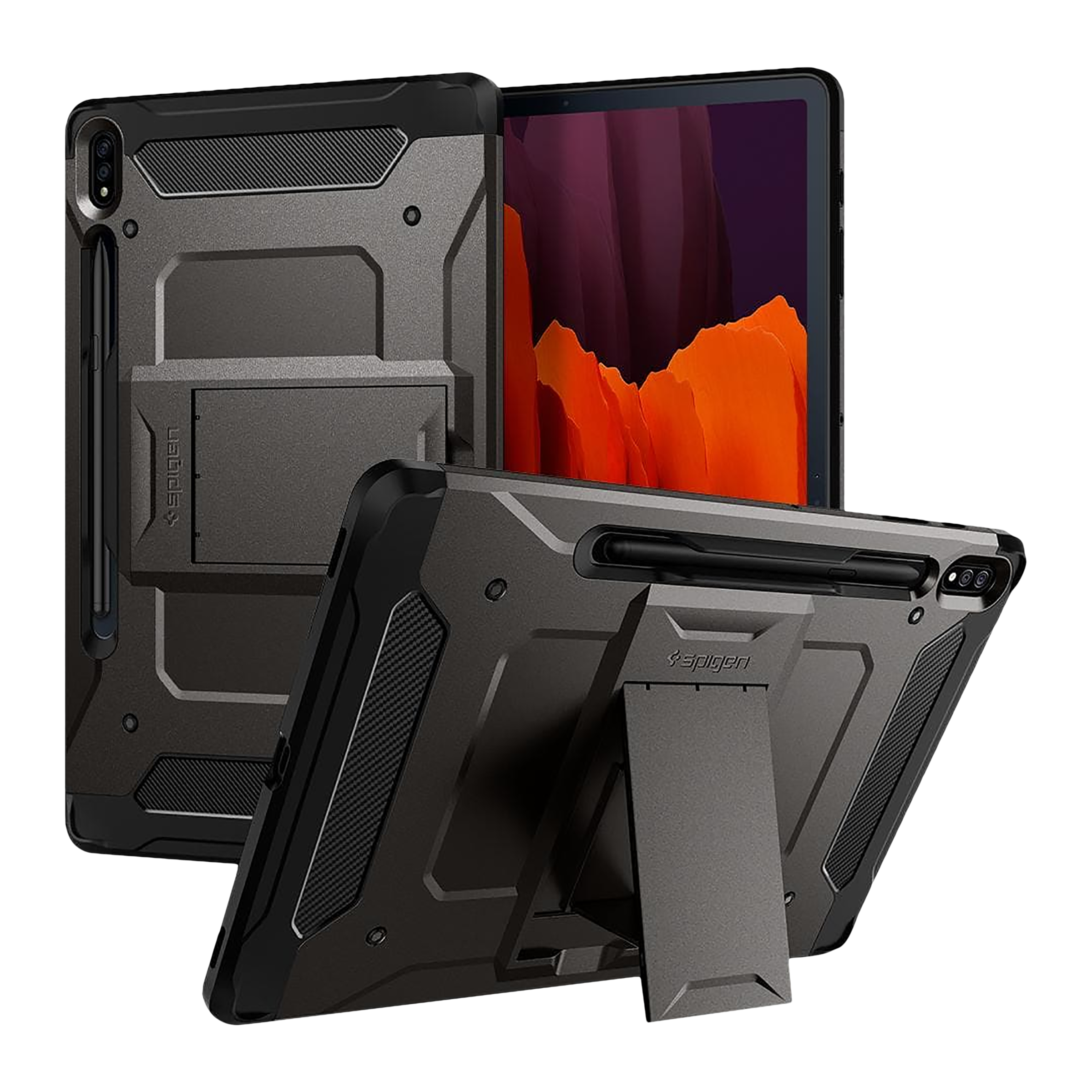 spigen Tough Armor Pro Polycarbonate Back Cover for SAMSUNG Galaxy Tab S8 Plus, Tab S7 Plus (Built-In Pen Storage, Gunmetal)