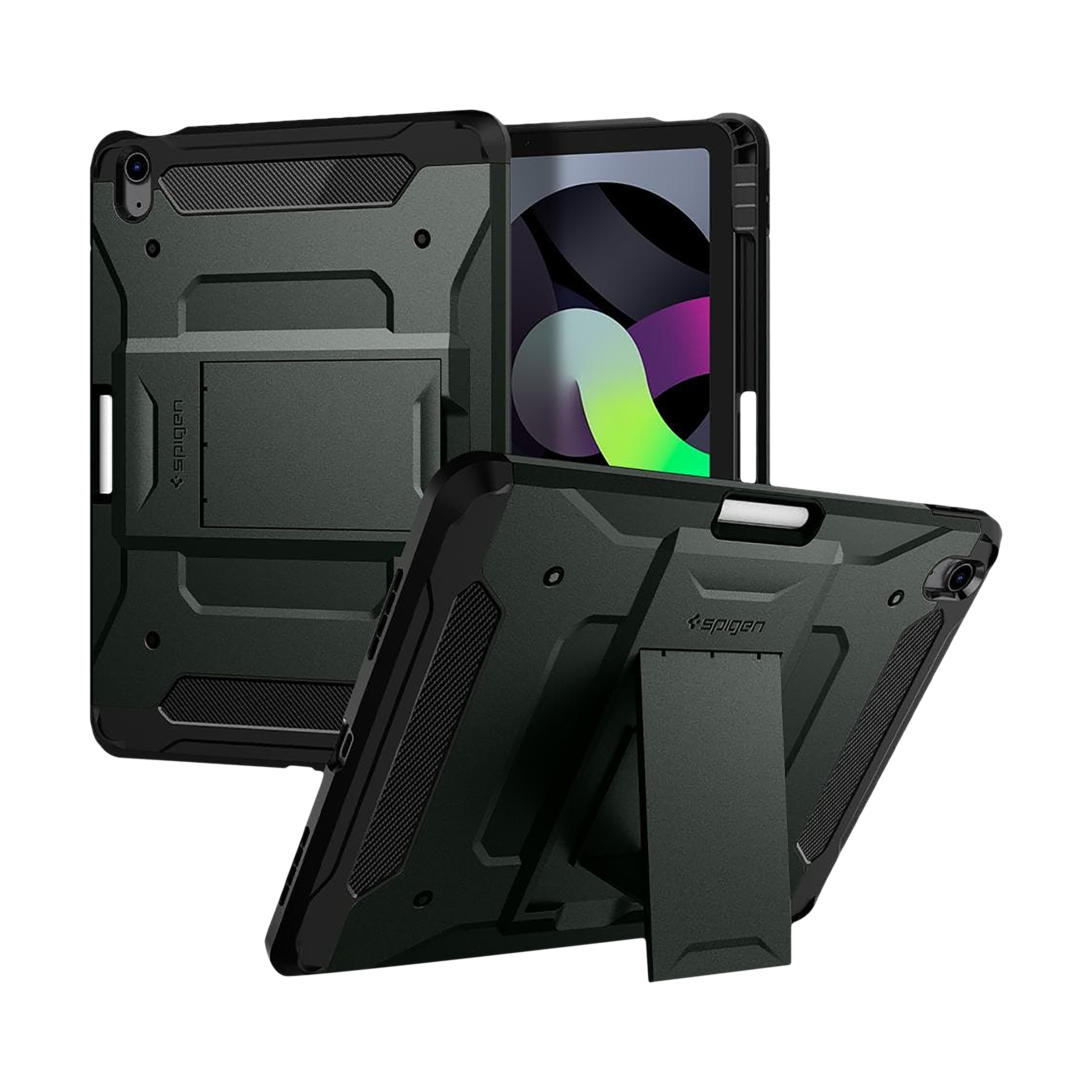 spigen Tough Armor Pro Polycarbonate Back Cover for Apple iPad Air 10.9 Inch (Raised Edges, Military Green)