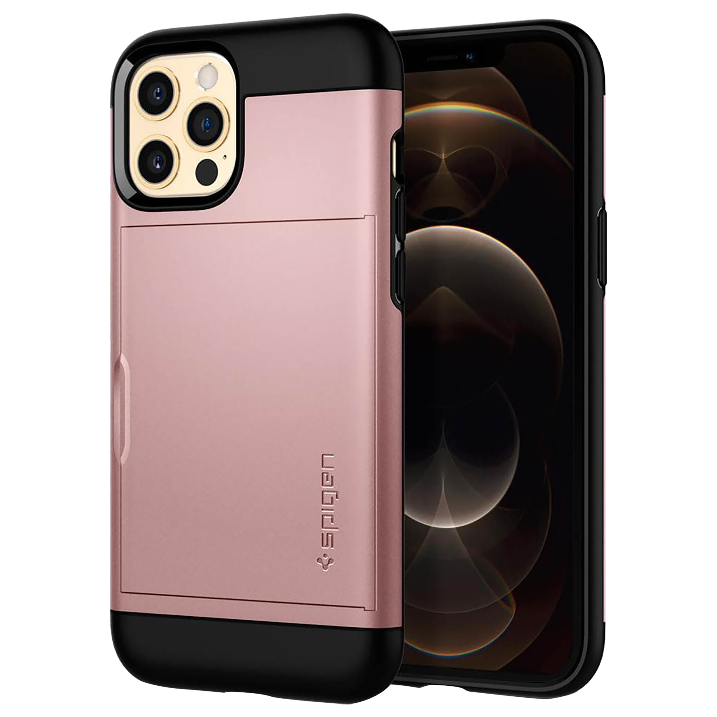 spigen Slim Armor CS Polycarbonate TPU Back Cover For Apple iPhone 12 Pro  Max (Supports Wireless Charging, Rose Gold)