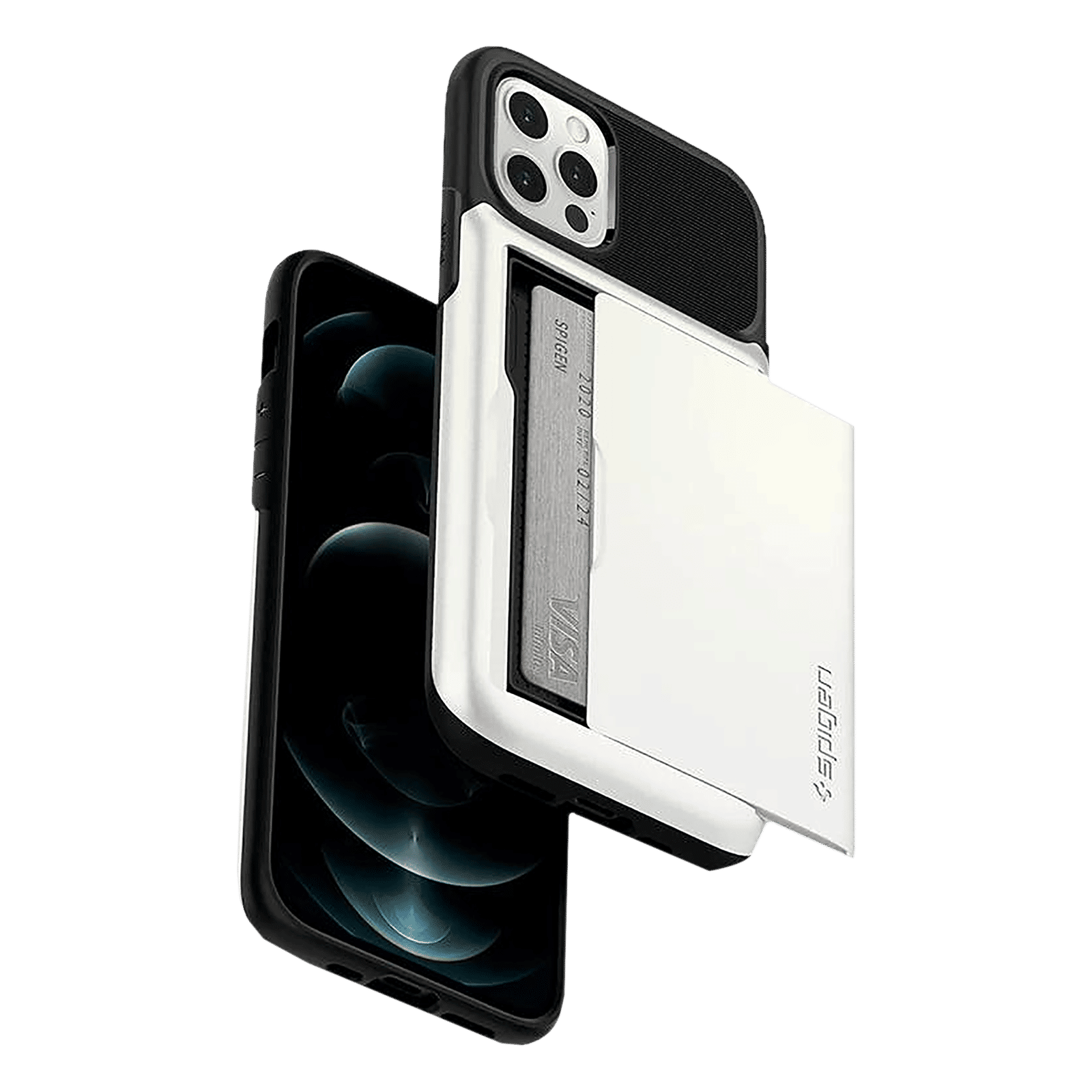 spigen Slim Armor Wallet TPU Polycarbonate Back Cover for Apple iPhone  12, 12 Pro (Air Cushion Technology, Pearl White)