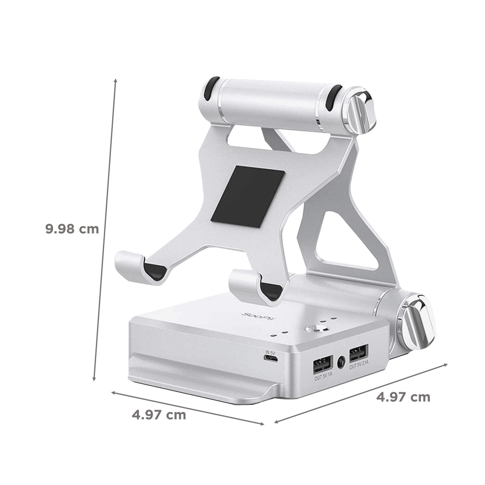 Soopi Stand for Mobiles and Tablets (Built-In 5000mAh Powerbank, Bluetooth  Speaker, PH02, Silver)