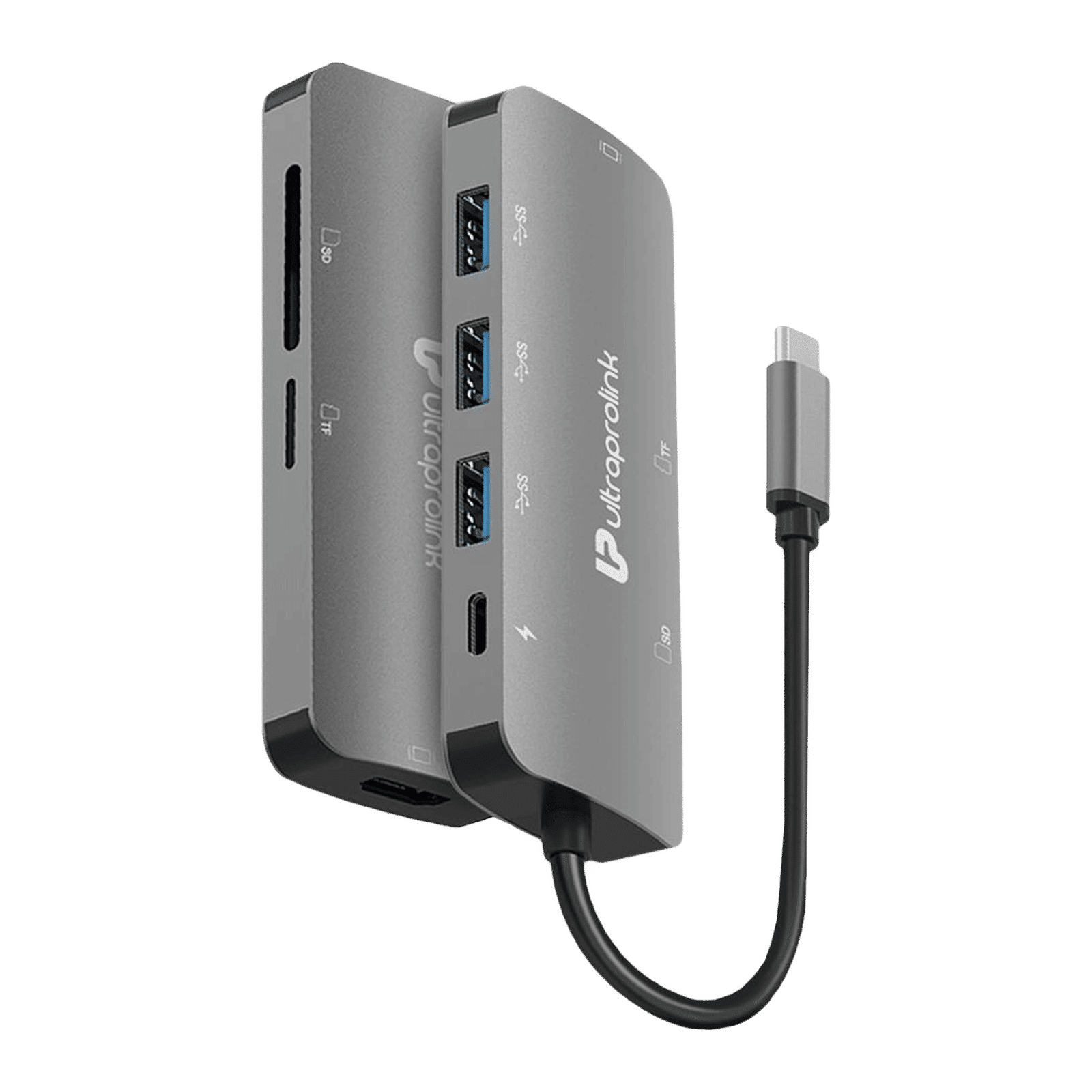 UltraProlink Pro Hub 7-in-1 USB 3.0 Type C to USB 3.0 Type A, SD Card Slot, TF Card Reader, HDMI Type A, USB Type C USB Hub (High Speed Transfer Data, Grey)