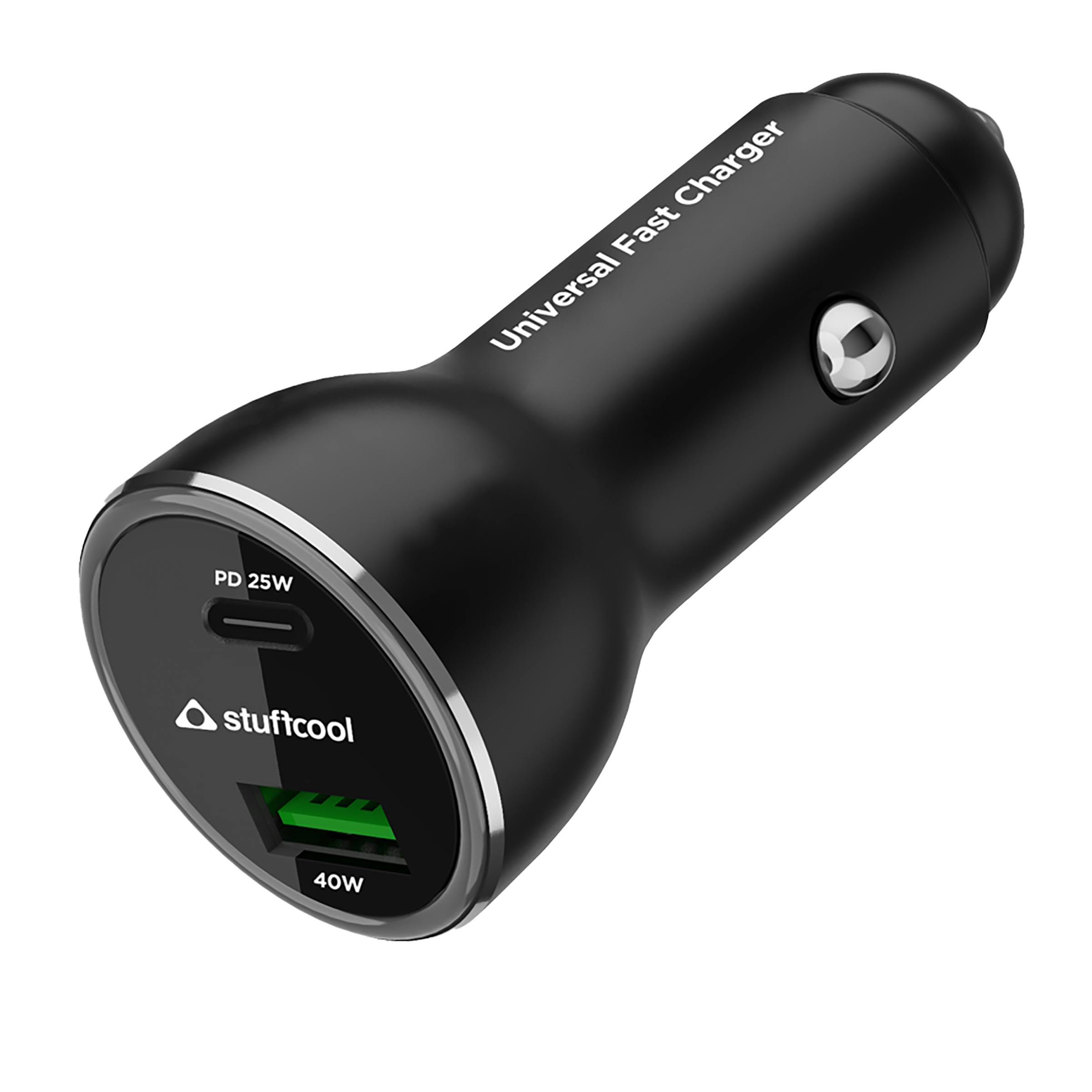 stuffcool Ultimus 65W Type A & Type C 2-Port Car Charger (Adapter Only, Aluminium Housing, Black)