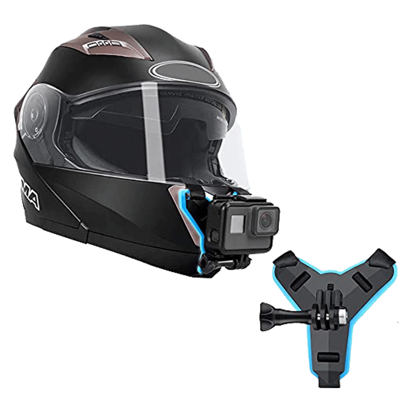 HIFFIN Helmet Chin Strap Mount for Camera (180 Degree Adjustable, Black  Blue)