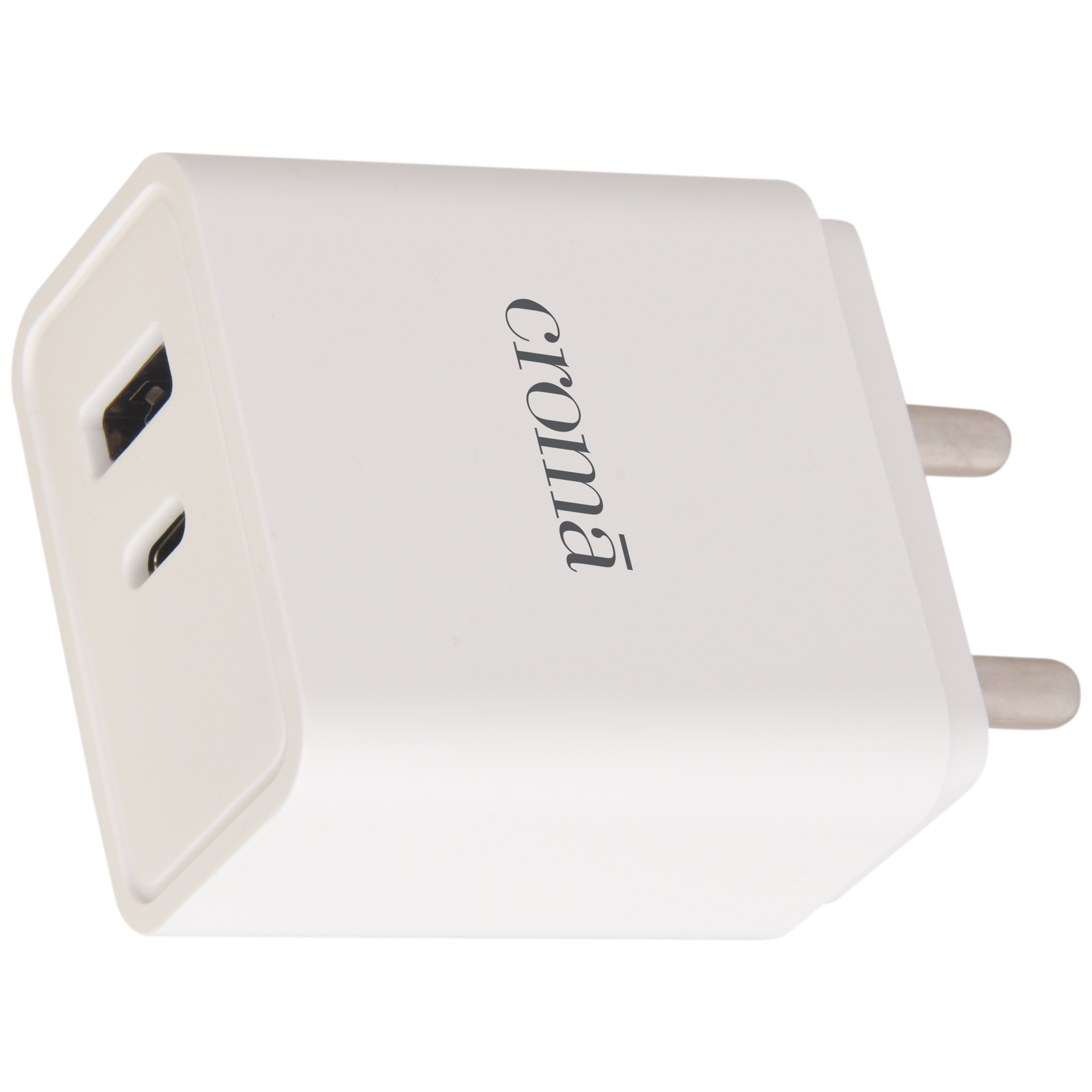 Croma 20W Type A & Type C 2-Port Fast Charger (Type C Cable Included, Apple Compatible, White)