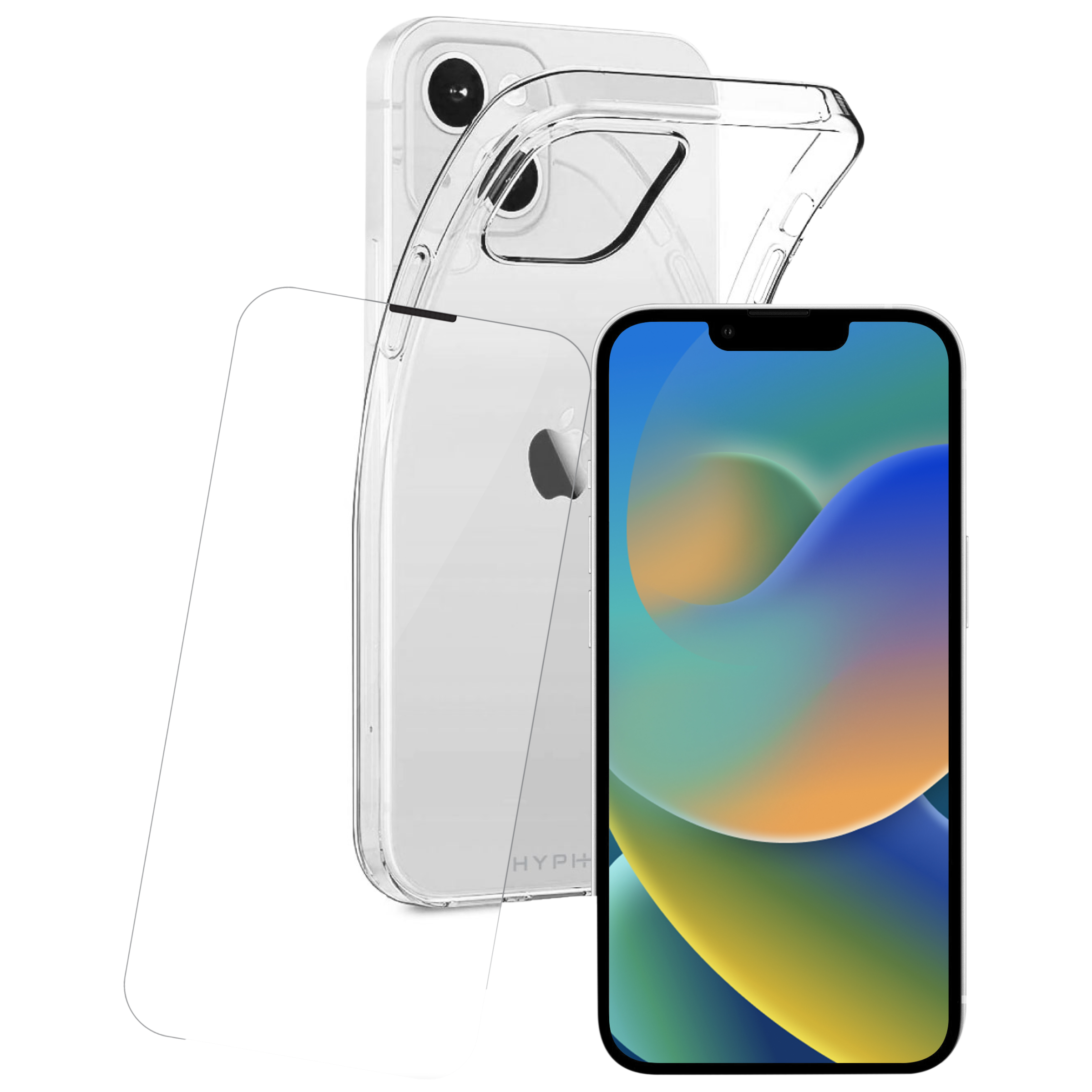 HYPHEN Aire Tempered Glass & TPU, Polycarbonate Back Cover Combo for Apple iPhone 14 (Wireless Charging Compatible, Clear)