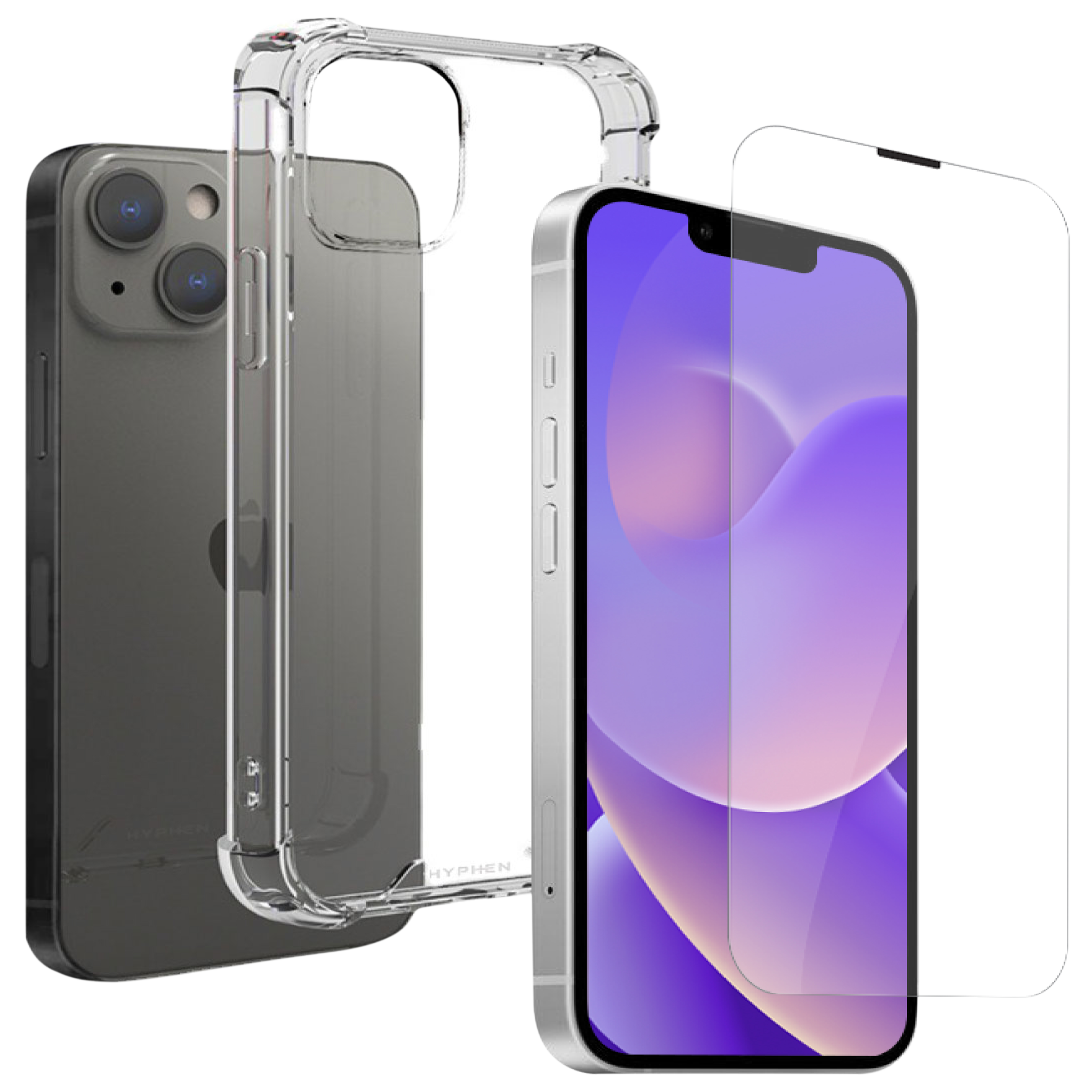 HYPHEN Duro Tempered Glass & TPU, Polycarbonate Back Cover Combo for Apple iPhone 14 Plus (Wireless Charging Compatible, Clear)