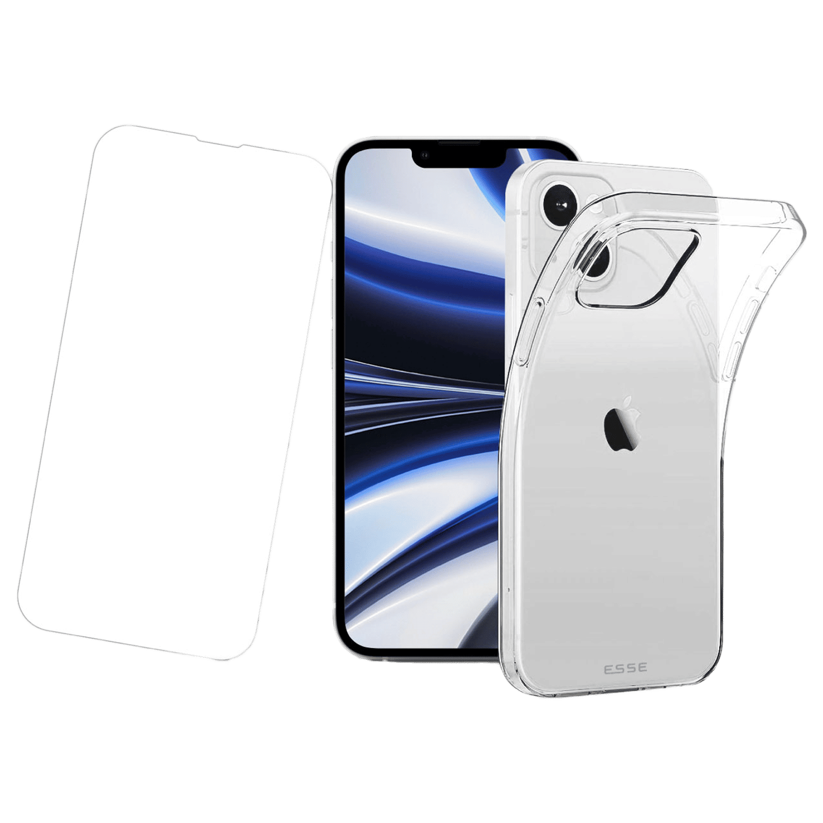 ESSE AIRSKIN Tempered Glass & Soft TPU Back Cover Combo for Apple iPhone 14 (Wireless Charging Compatible, Clear)