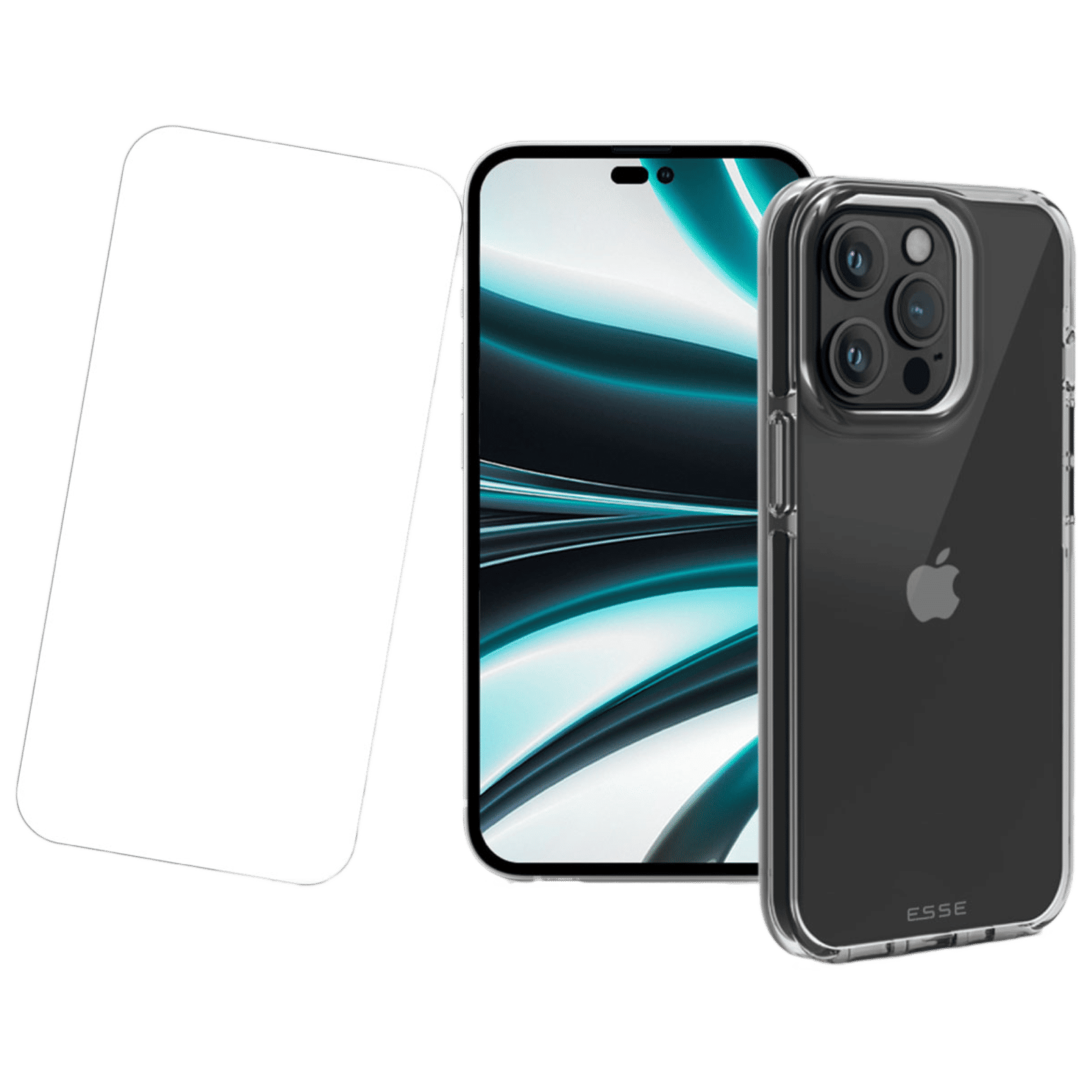 ESSE AIRSKIN Tempered Glass & Soft TPU Back Cover Combo for Apple iPhone 14 Pro (Wireless Charging Compatible, Clear)