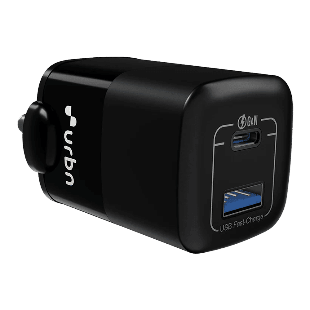 urbn Nano Bolt 65W Type A & Type C 2-Port Fast Charger (Adapter Only, GaN Pro Technology, Black)