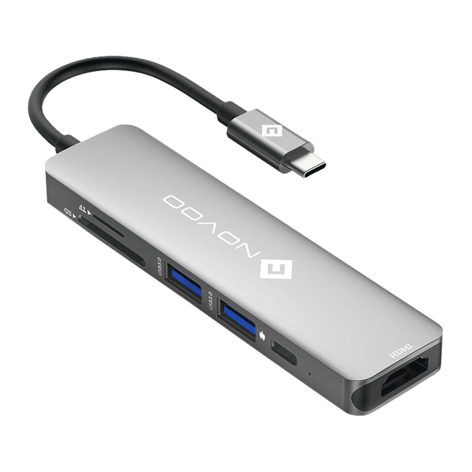 Novoo 6-in-1 USB 3.0 Type C to USB Type C, USB 3.0 Type A, SD Card Slot, TF Card Reader, HDMI Type A USB Hub (5 Gbps Data Transfer Rate, Grey)
