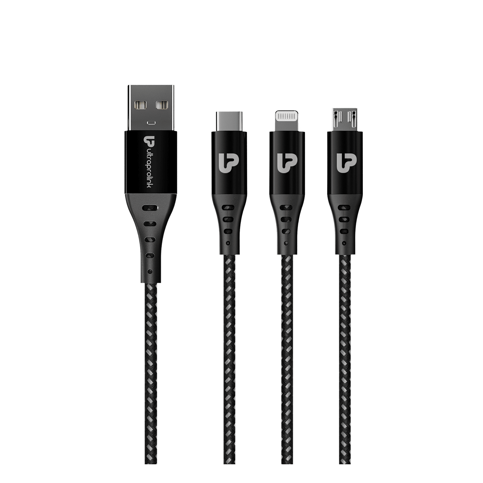 ultraprolink TrioLink Type A to Lightning Connector, Type B, Type C 4.95 Feet (1.5 M) 3-in-1 Cable (Tangle-free Design, Black)-picture-23