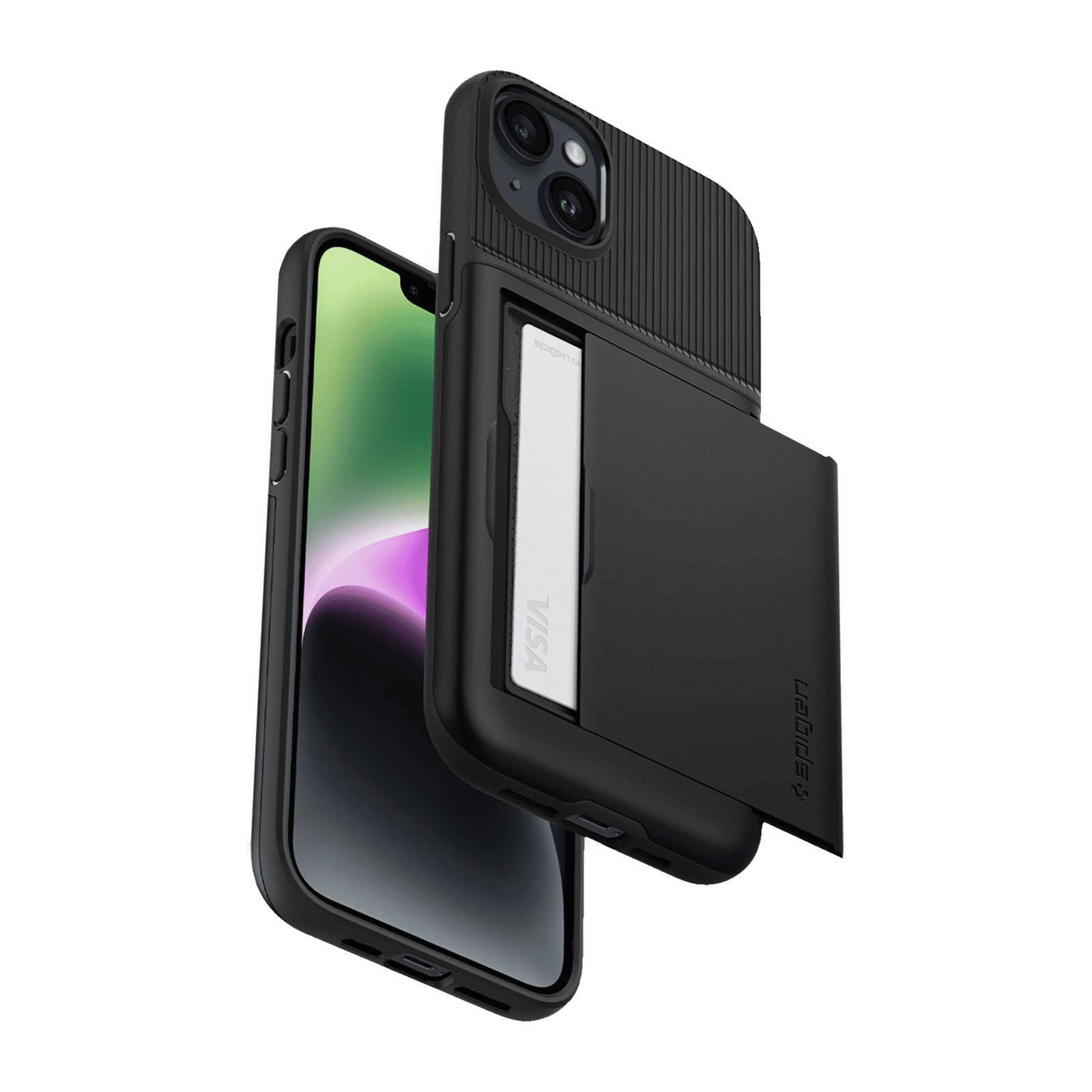 Spigen Slim Armor CS Cover Per IPhone 14 Con Porta Tessere - Custodia A Doppio Strato Antiurto - Nero - 2