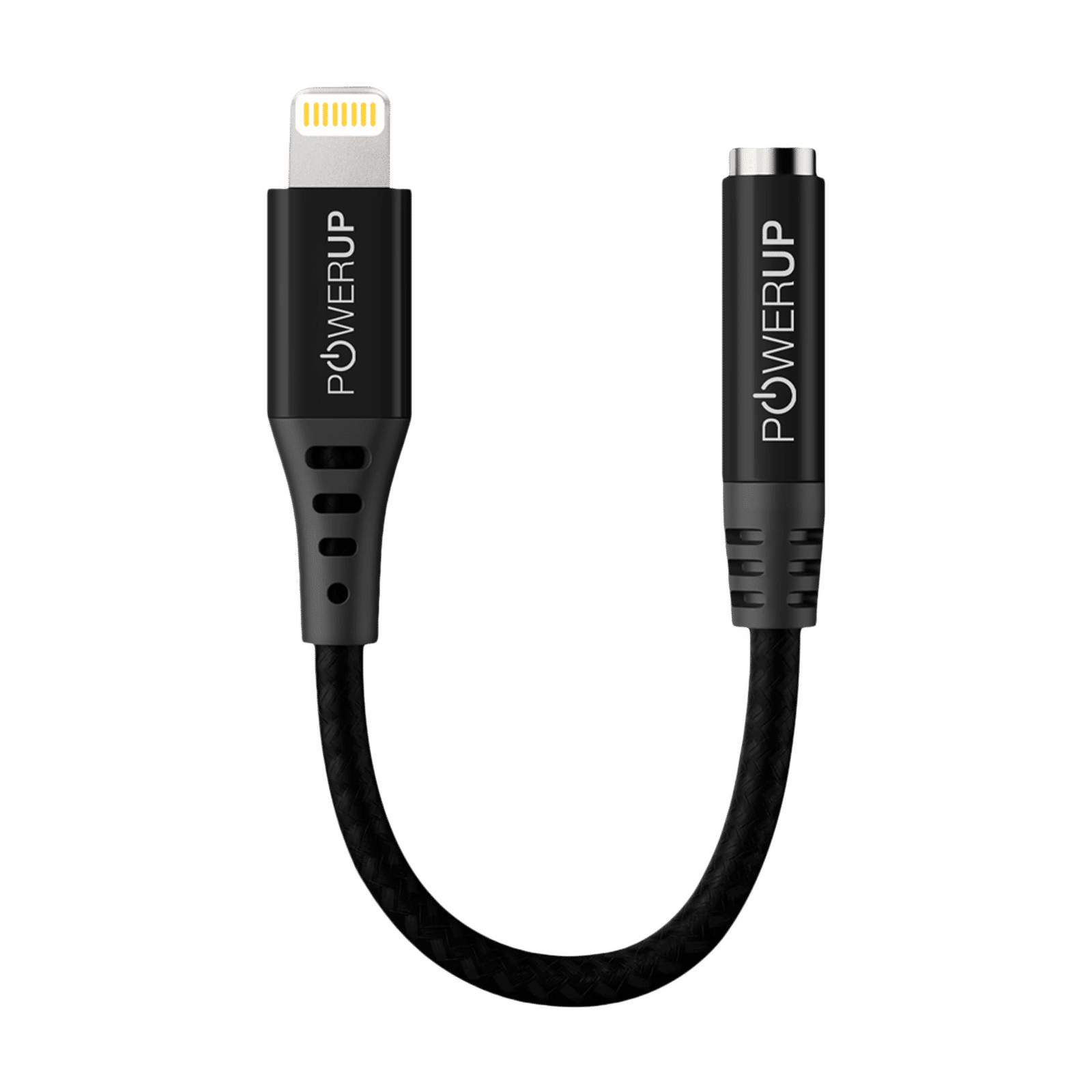 POWERUP Lightning Connector to 3.5mm Stereo 0.40 Feet (0.12 M) Cable (Inbuilt DAC Chip, Black)-picture-22