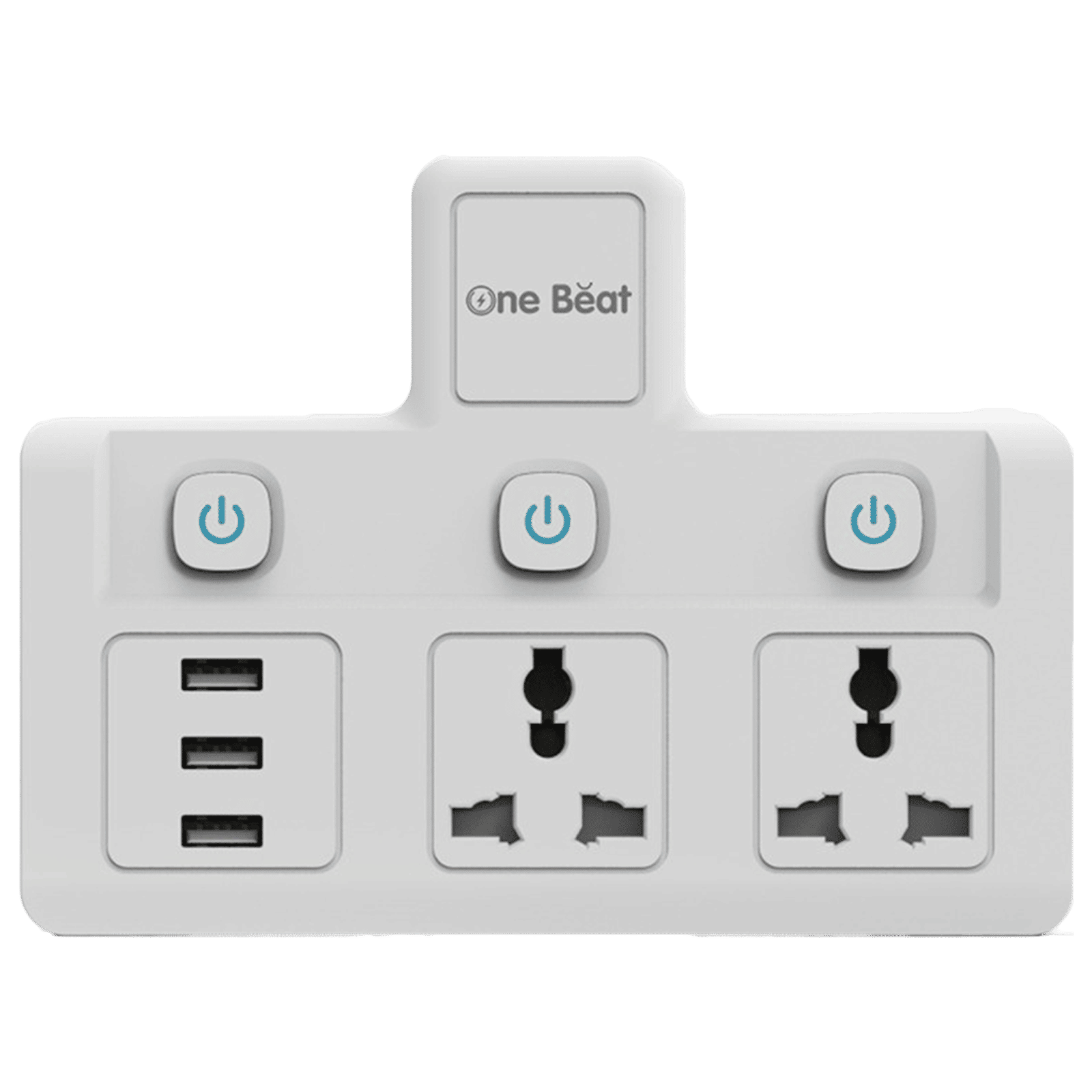 One Beat Wall Plus 10 Amps Sockets Surge Protector With Individual Switch  (Child Proof Shutters, OB-2023-U, White)