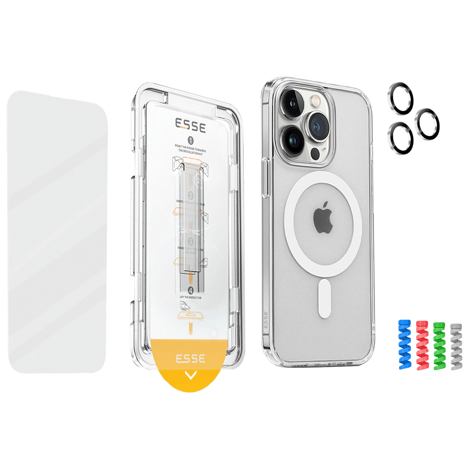 ESSE Armor360 Airskin MagSafe Case, Tempered Glass, Cam and Cable Protector 4in1 Combo for iPhone 15 Pro Max (Anti Glare Glass, Transparent)