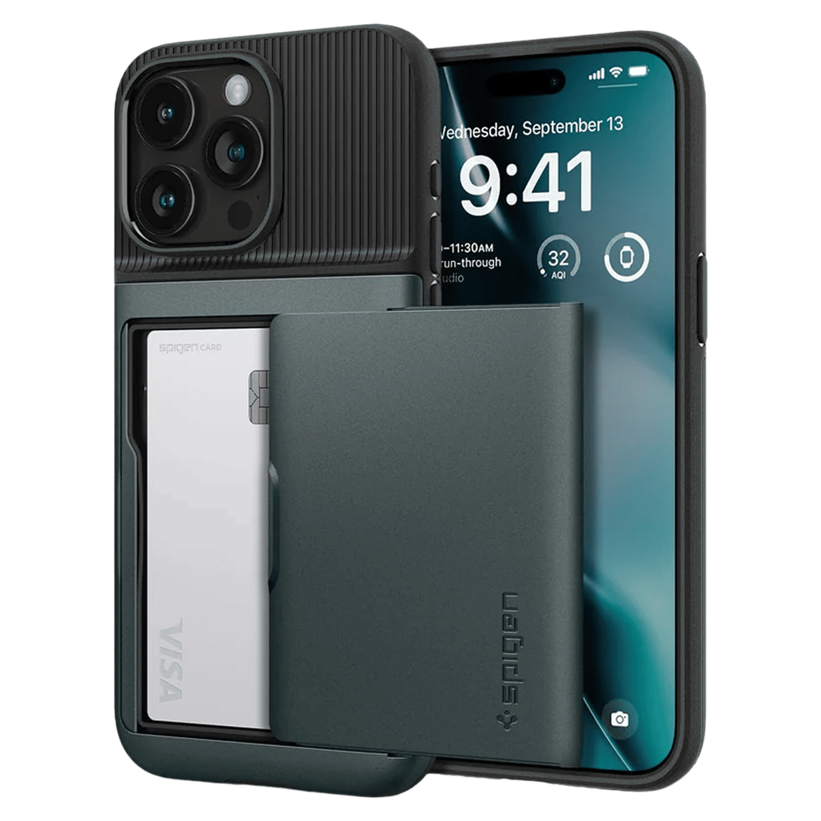 spigen Slim Armor CS Polycarbonate & TPU Back Cover for Apple iPhone 15 Pro (Air Cushion Technology, Abyss Green)