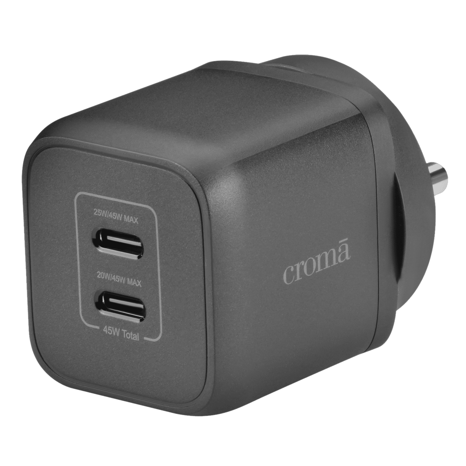 Croma 45W Type C 2 Port GaN Charger (Adapter Only, Black)