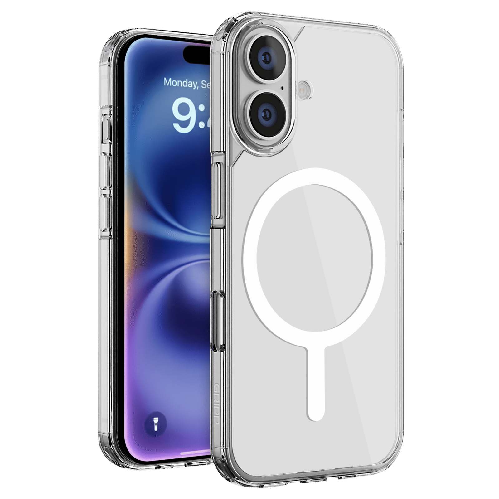 GRIPP Duce Tempered Glass & Polycarbonate, Silicone Back Cover Combo for Apple iPhone 16 Plus (MagSafe Charging Support, Transparent)