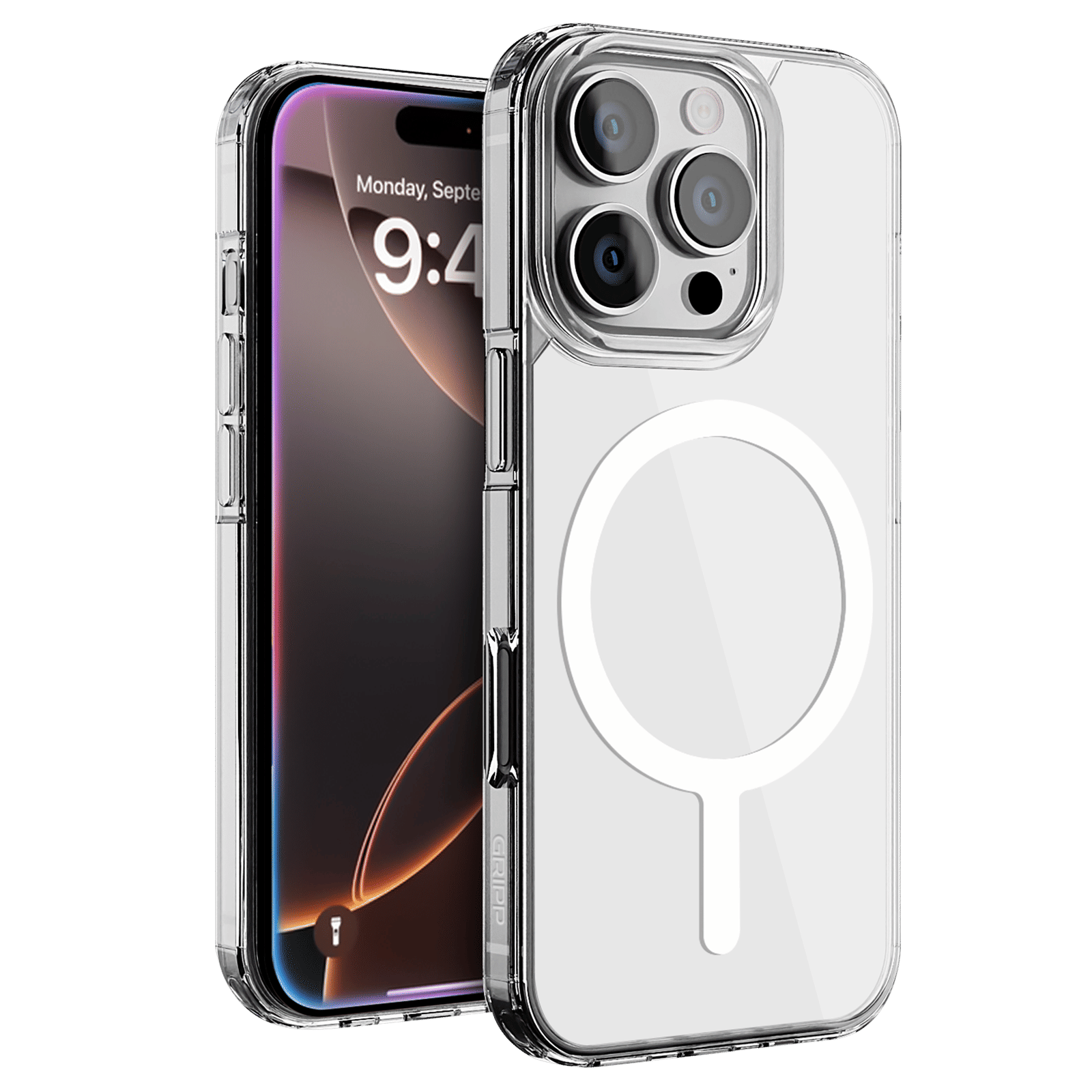 GRIPP Duce Tempered Glass & Polycarbonate, Silicone Back Cover Combo for Apple iPhone 16 Pro Max (MagSafe Charging Support, Transparent)