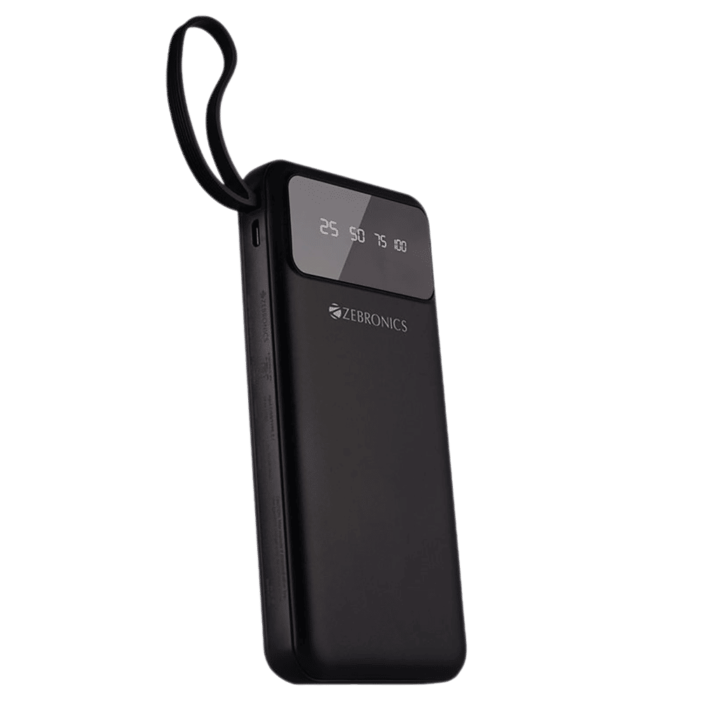 ZEBRONICS 10000 mAh Power Bank (3 Type A, 2 Type C 2 Micro USB & 1 Lighting Port, Percentage LED Display, Black)