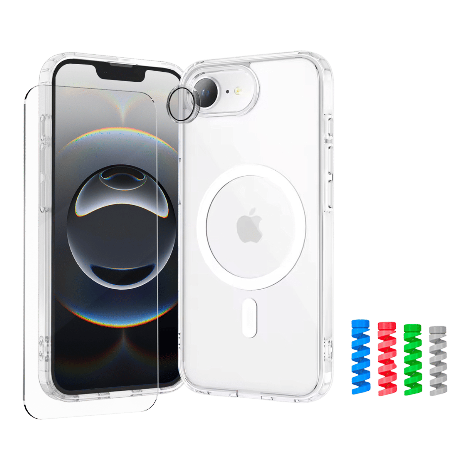 ESSE Armor360 Back Case, Tempered Glass, Cam & Cable Protector 4in1 Combo for iPhone 16E (Microdots Technology, Transparent)