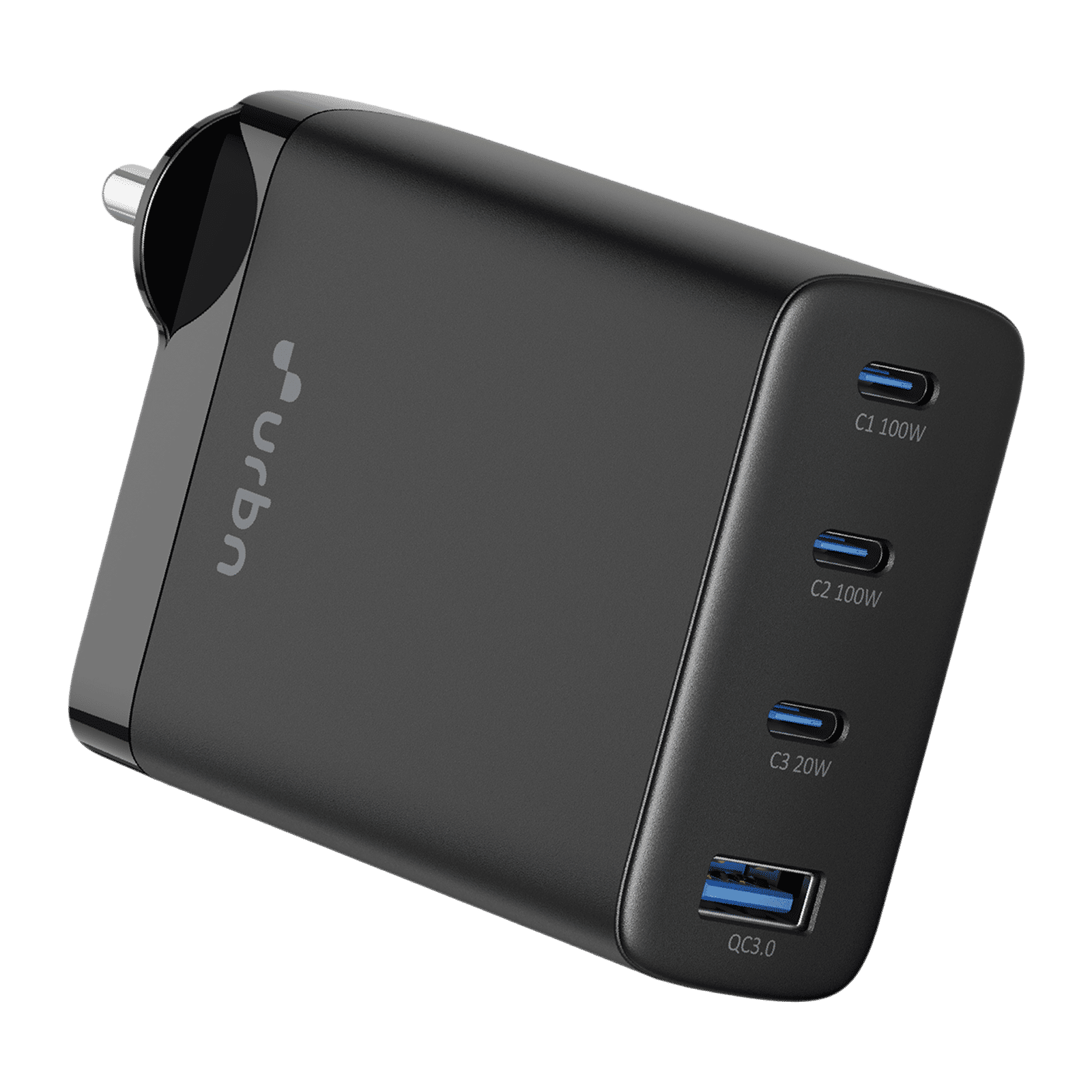 urbn UWA100 100W Type A & Type C 4-Port Fast Charger (Adapter Only, GaN Pro Technology, Black)