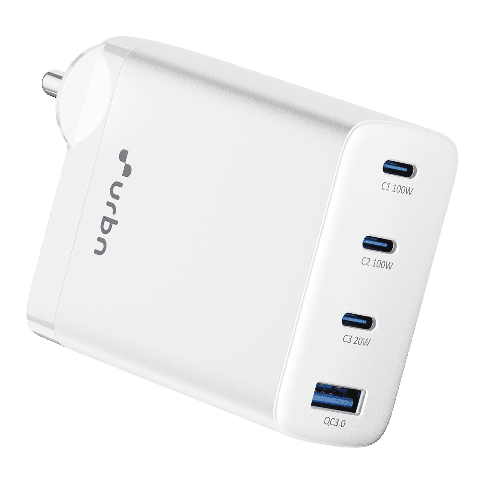 urbn UWA100 100W Type A & Type C 4-Port Fast Charger (Adapter Only, GaN Pro Technology, White)