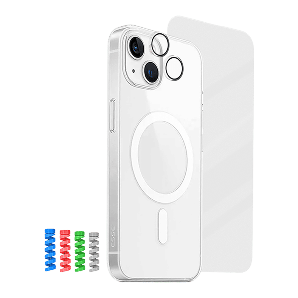 ESSE Armor 360 Back Case, Tempered Glass, Camera & Cable Protector 4in1 Combo for iPhone 15 (Protects Screen From Scratches & Drops, Clear)