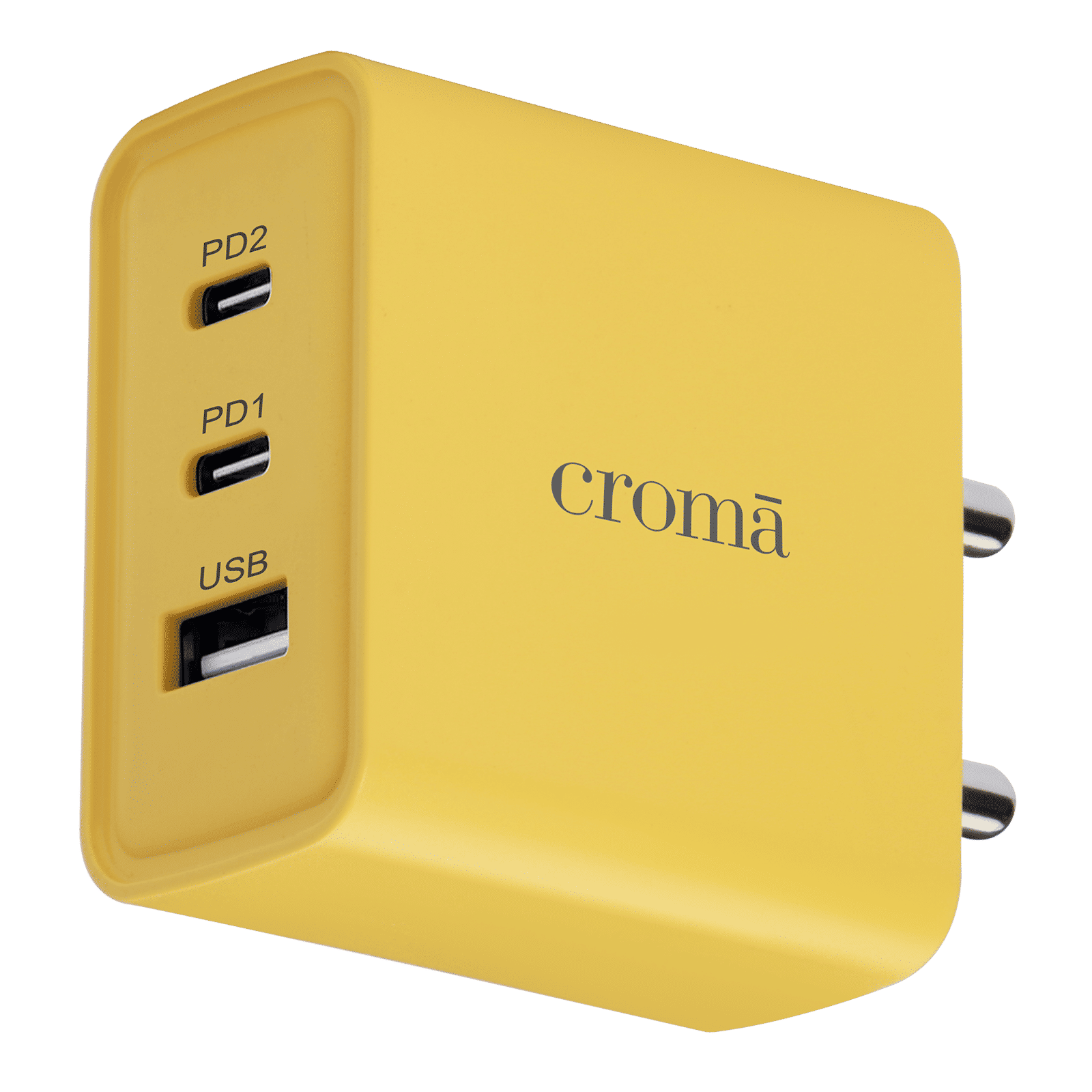 Croma 65W Type A & Type C 3-Port GaN Charger (Type C to Type C, Multi Layer Protection, Yellow)