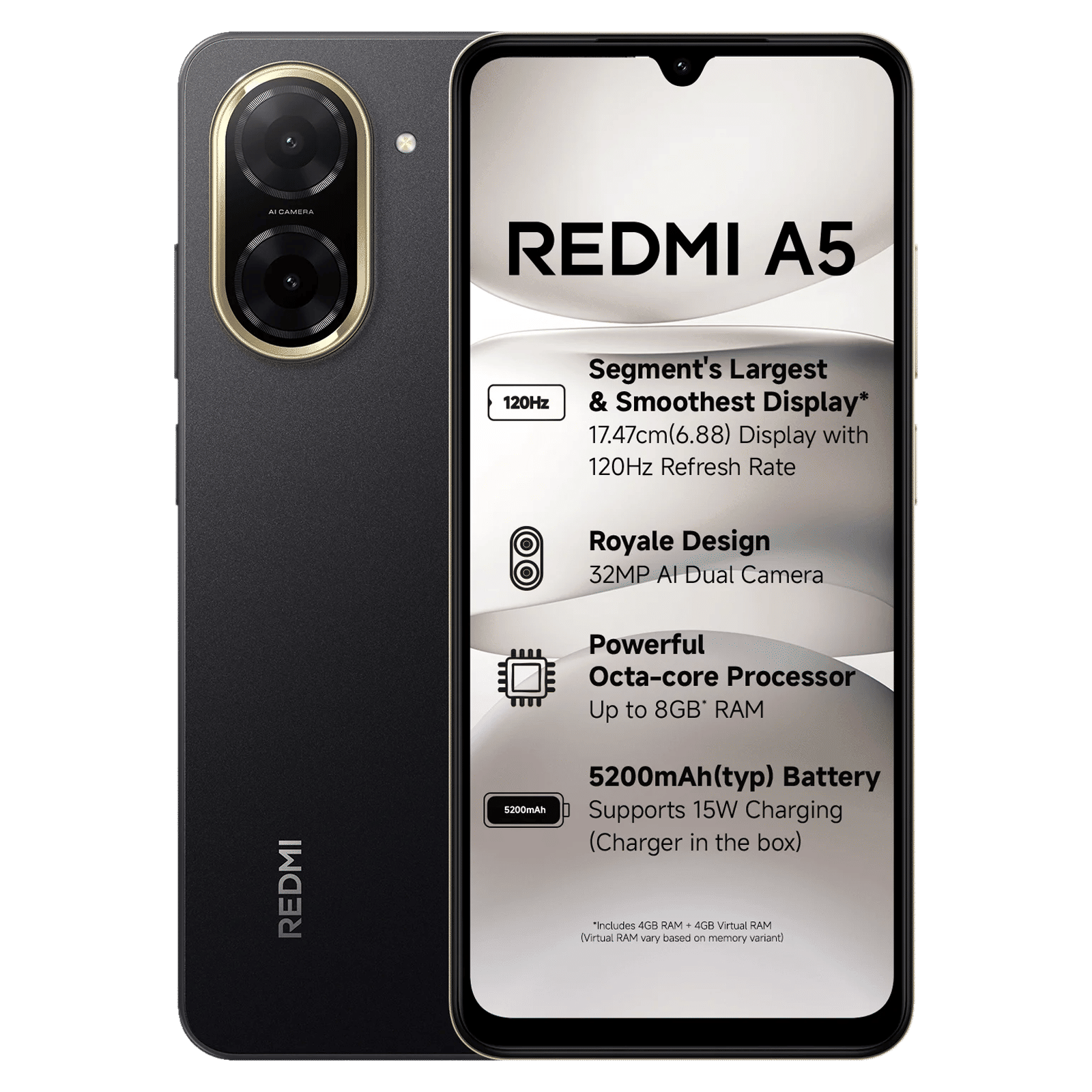 Redmi A5 (3GB RAM, 64GB, Just Black)