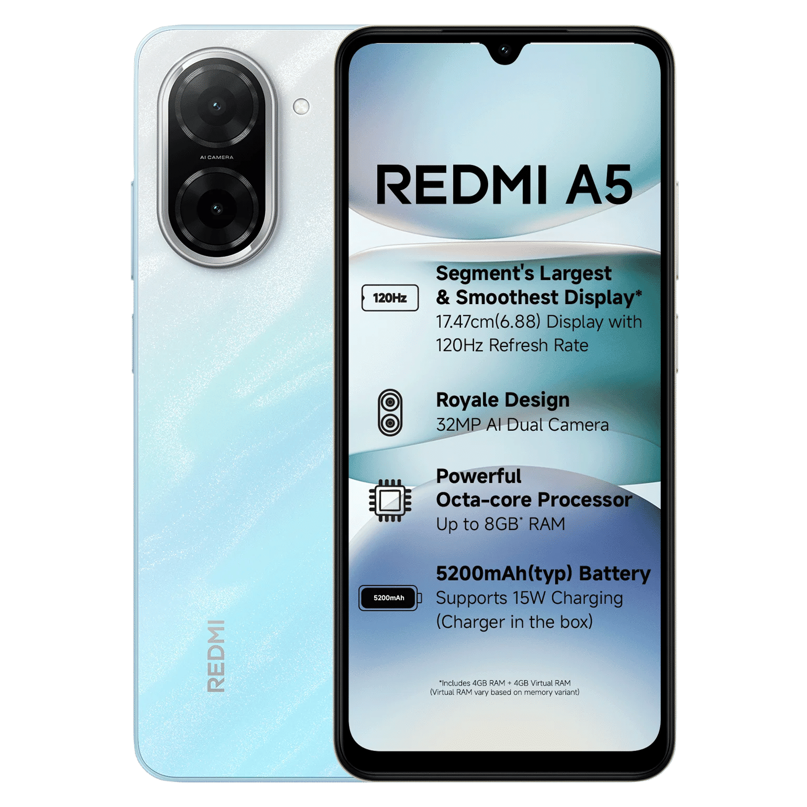 Redmi A5 (3GB RAM, 64GB, Pondicherry Blue)