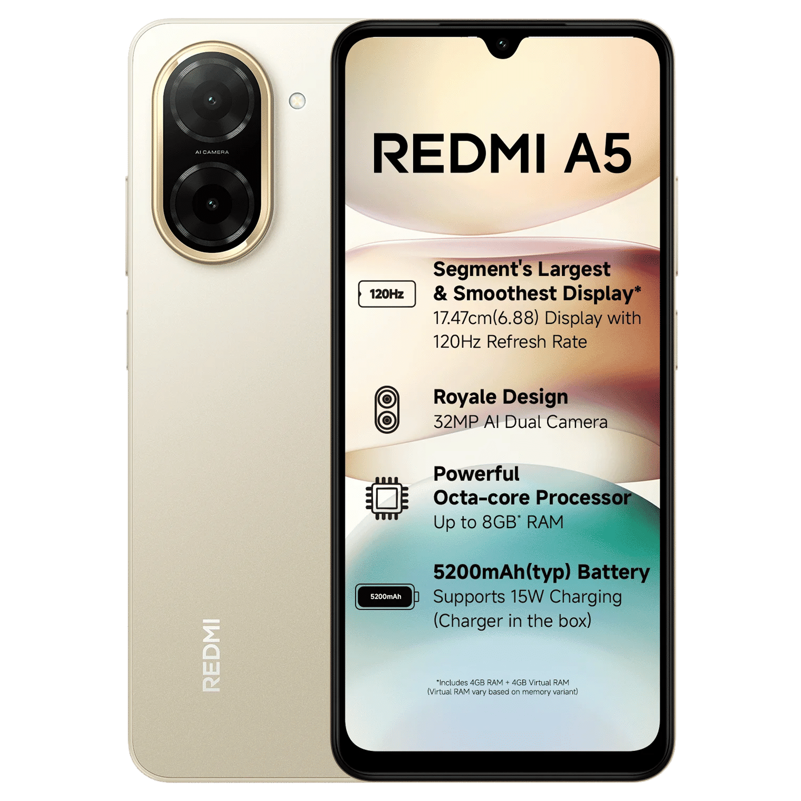 Redmi A5 (4GB RAM, 128GB, Jaisalmer Gold)