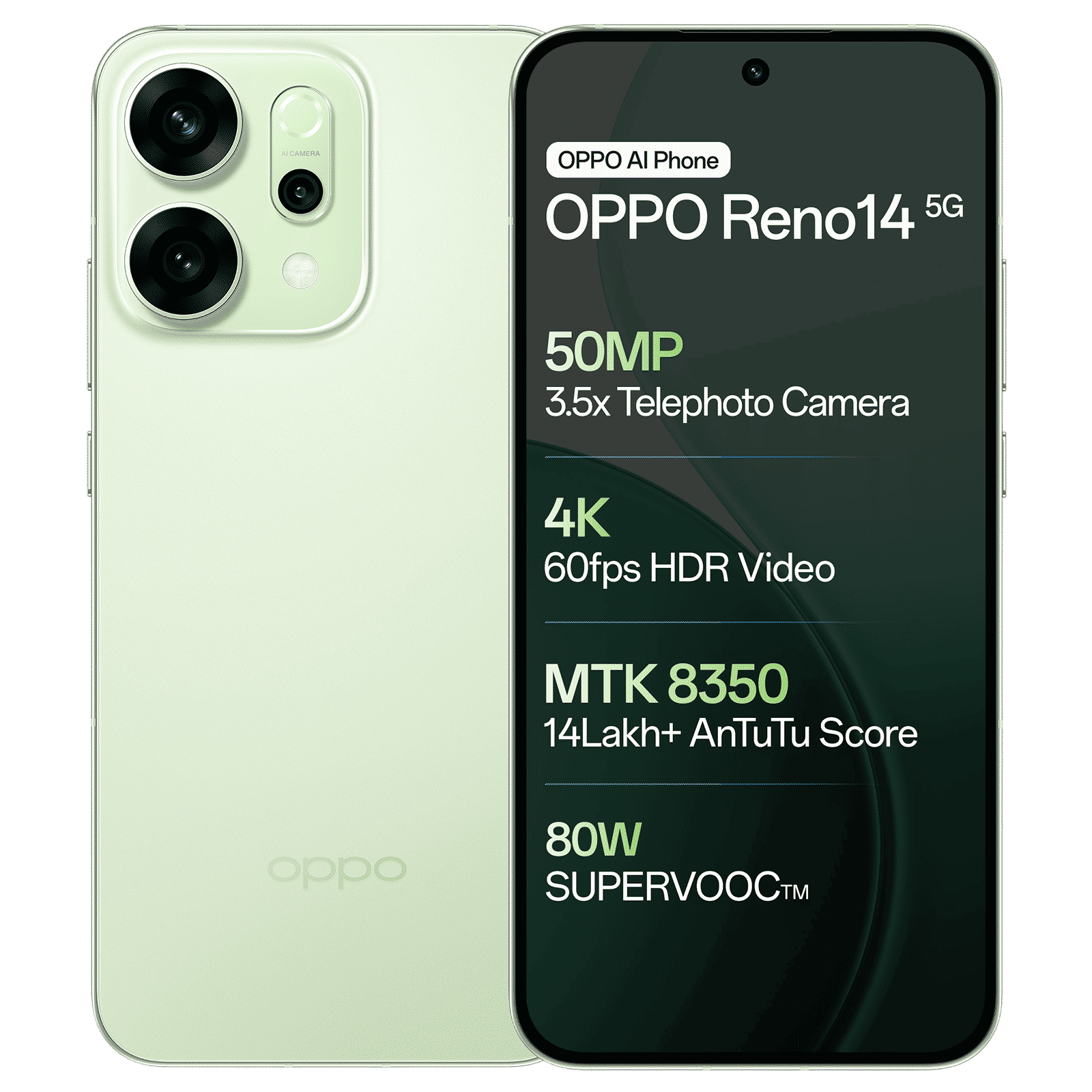 oppo Reno 14 5G (12GB RAM, 256GB, Mint Green)