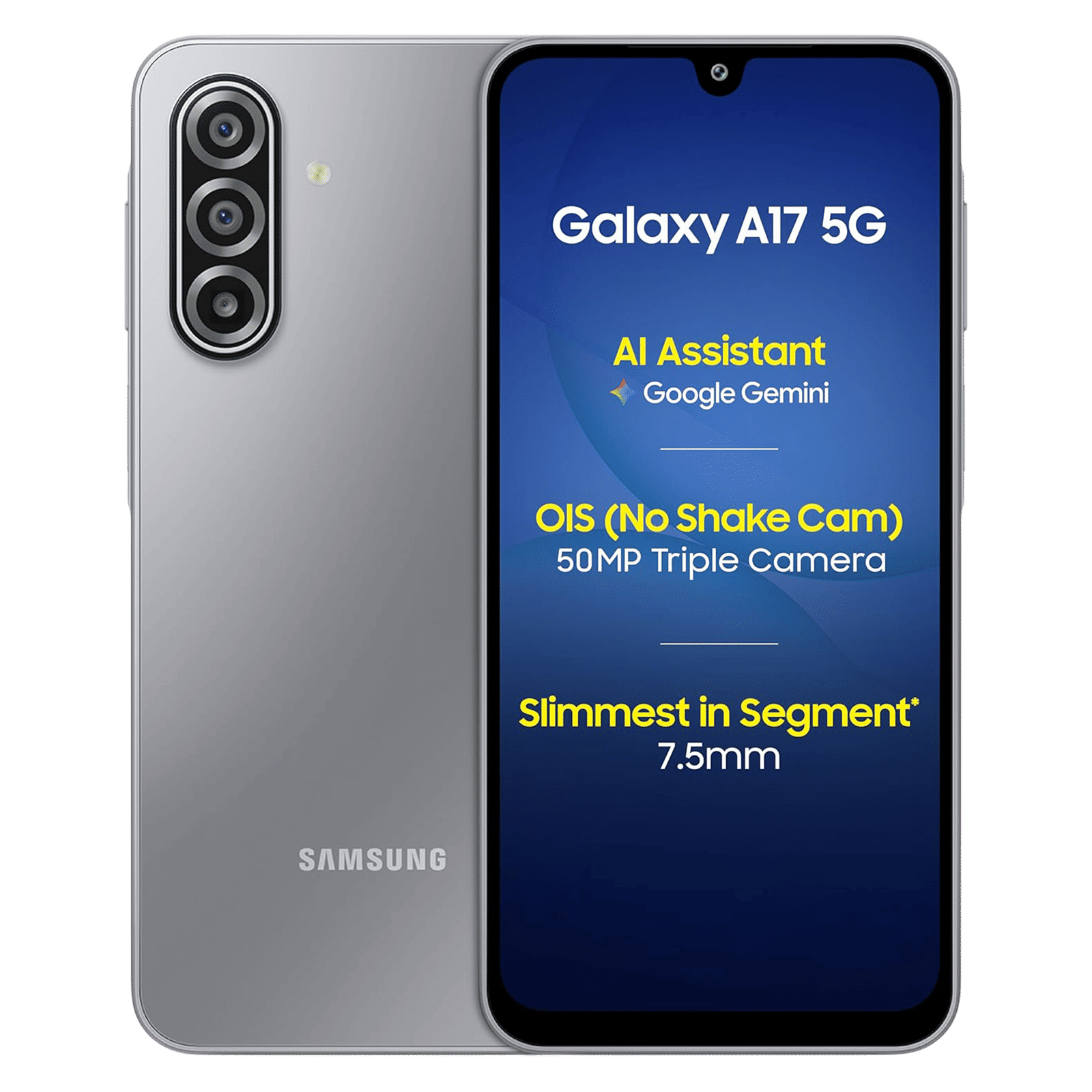 SAMSUNG Galaxy A17 5G (6GB RAM, 128GB, Gray)|With Travel Adapter