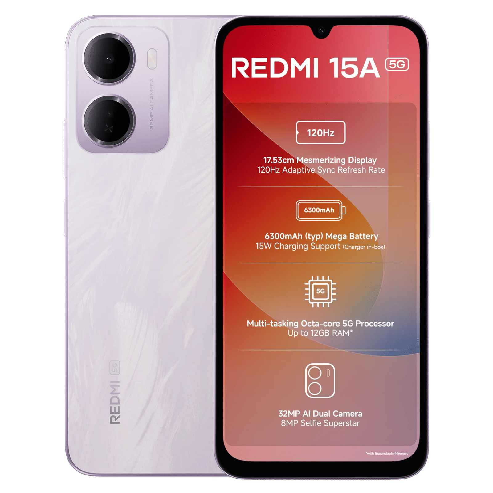 Redmi 15A 5G (4GB RAM, 128GB, Amaze Purple)