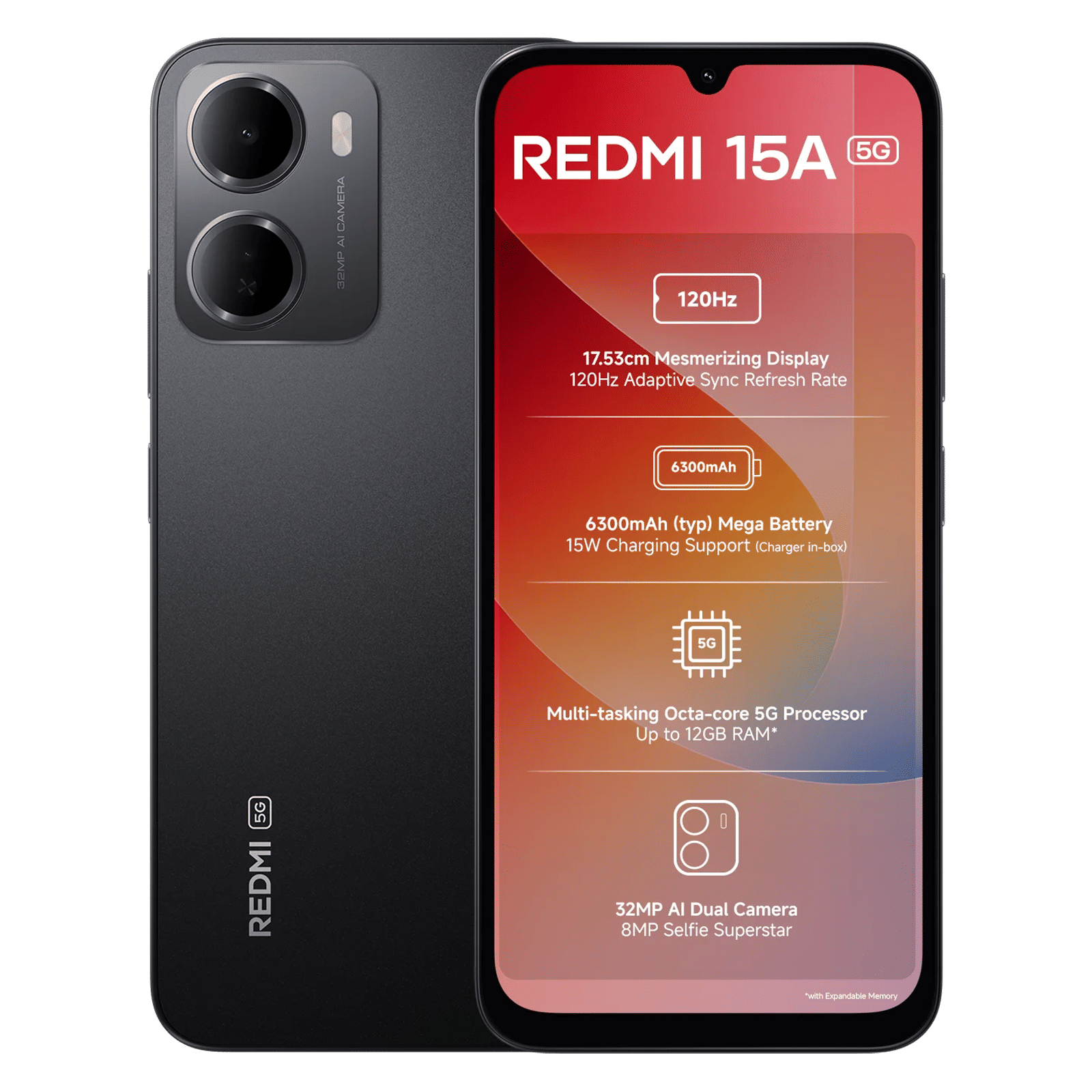 Redmi 15A 5G (6GB RAM, 128GB, Ace Black)