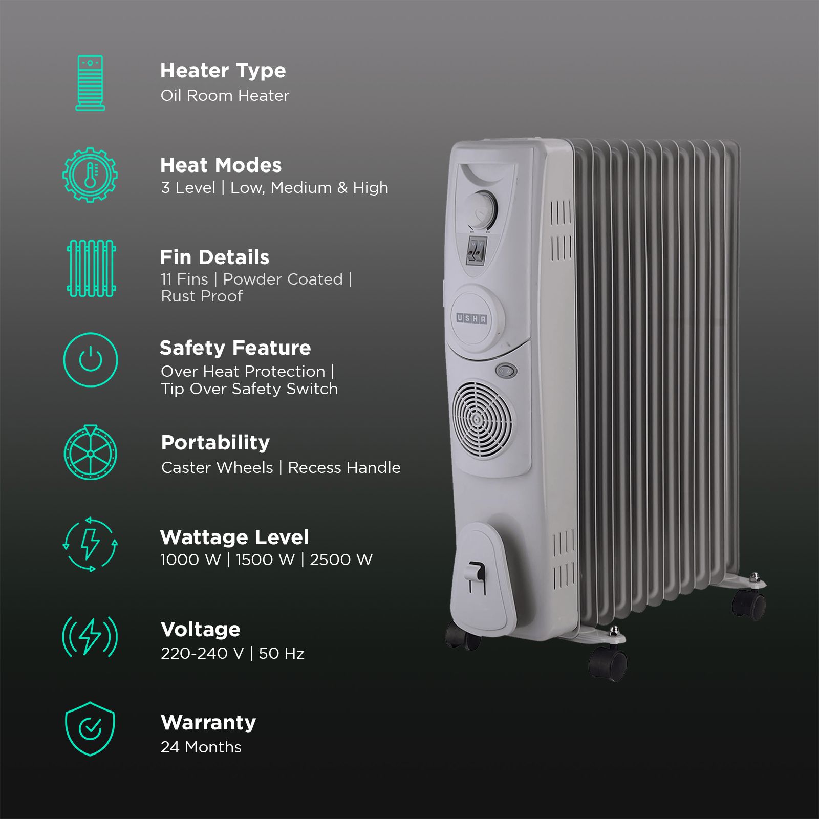 11 Fin Usha Room Heater Oil Filled Fan Heater Oil Filled Radiator