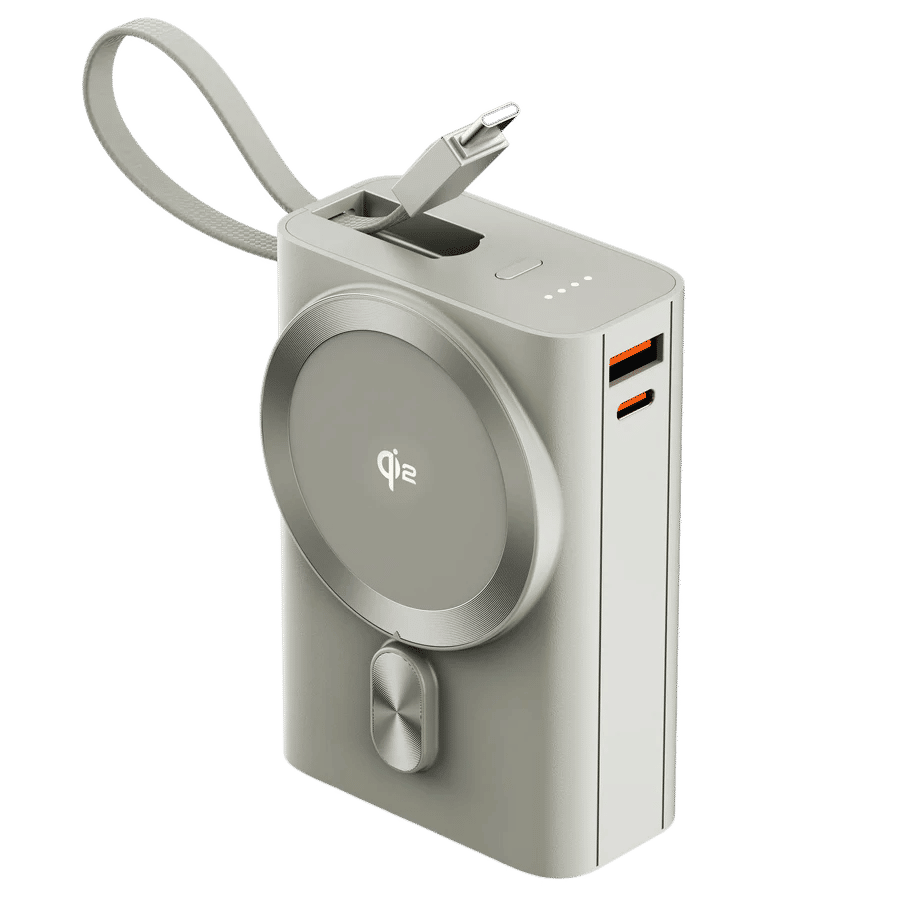 Ambrane AerosynQ Orbit 20K 20000 mAh 35W Fast Charging Power Bank (1 Type A Port, 1 Type C Port, MagSafe Compatible, 1 Built-in Type-C Cable, Metallic Finish, SafeCharge Technology, Titanium)