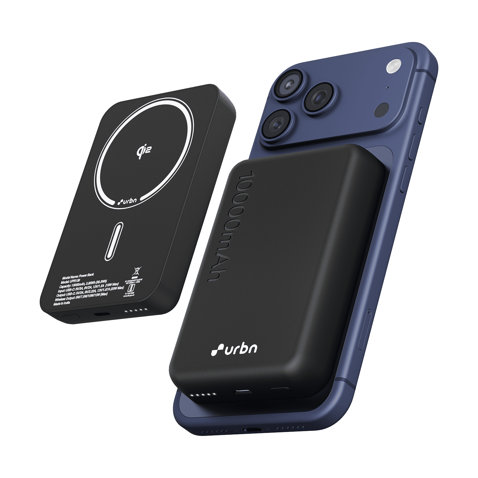 urbn UPR139 10000 mAh 20W Fast Charging Power Bank (1 Type C Port, Strong Magnetic Hold, MagSafe Compatible, Pass Through Charging, Black)