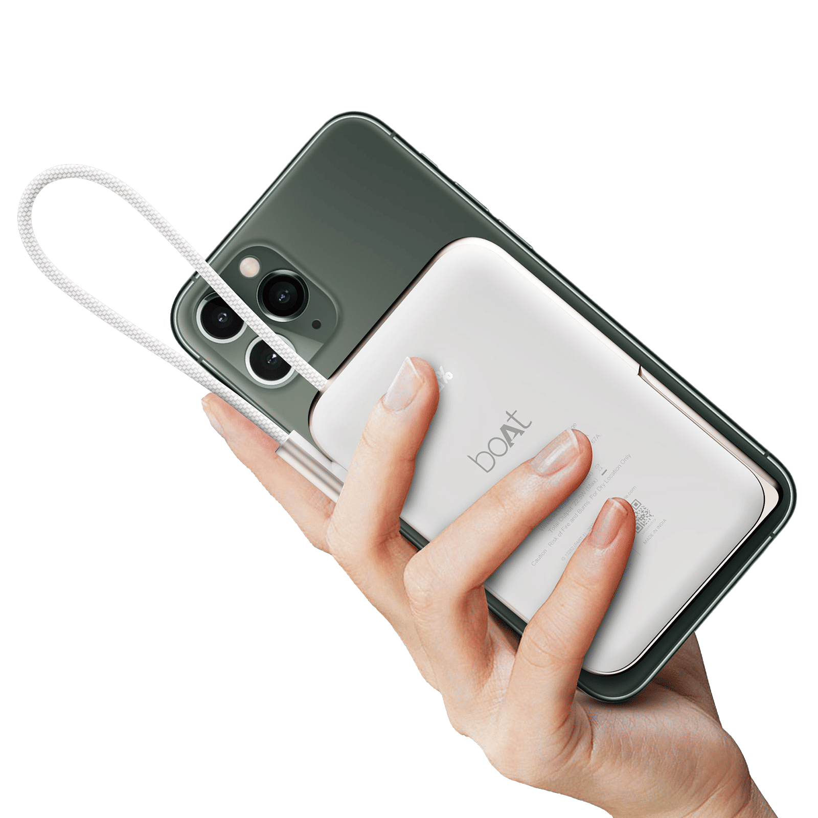 boAt EnergyShroom PB330 Magnacharge 10000 mAh 22.5W Fast Charging Power Bank (1 Type C 2-Way Port, 1 Built In Type C Cable, Durable Aluminium Casing, MagSafe Compatible, White)