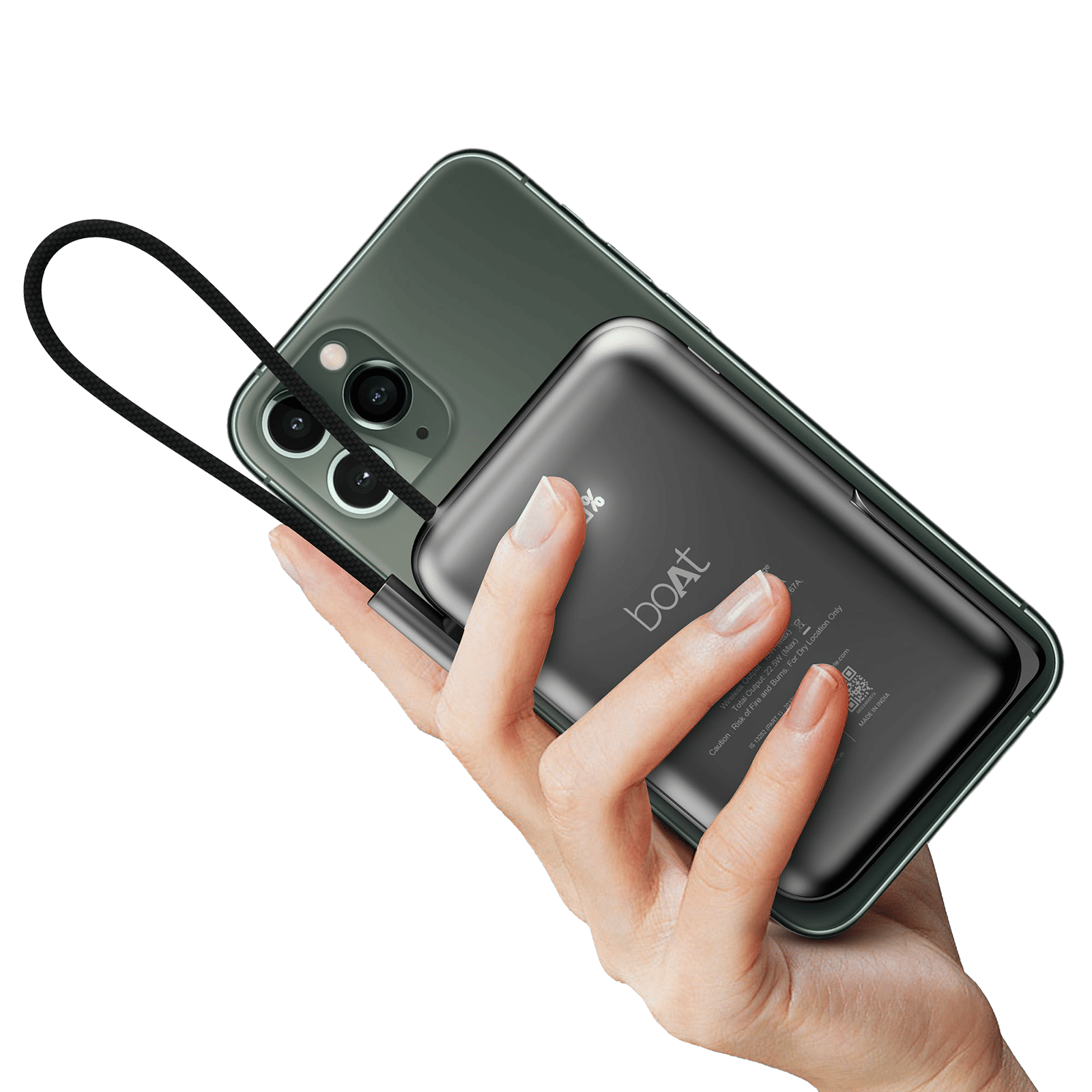 boAt EnergyShroom PB330 Magnacharge 10000 mAh 22.5W Fast Charging Power Bank (1 Type C 2-Way Port, 1 Built In Type C Cable, Durable Aluminium Casing, MagSafe Compatible, Black)