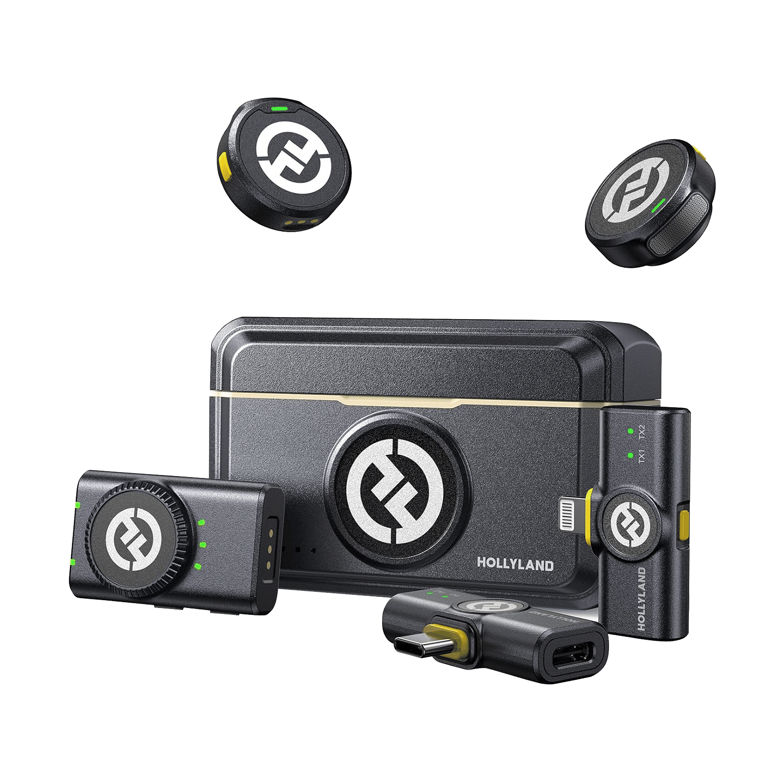 HOLLYLAND Lark M2 Combo 2 Type C, Lightning Wireless Microphone with Hi-Fi Sound (Black)