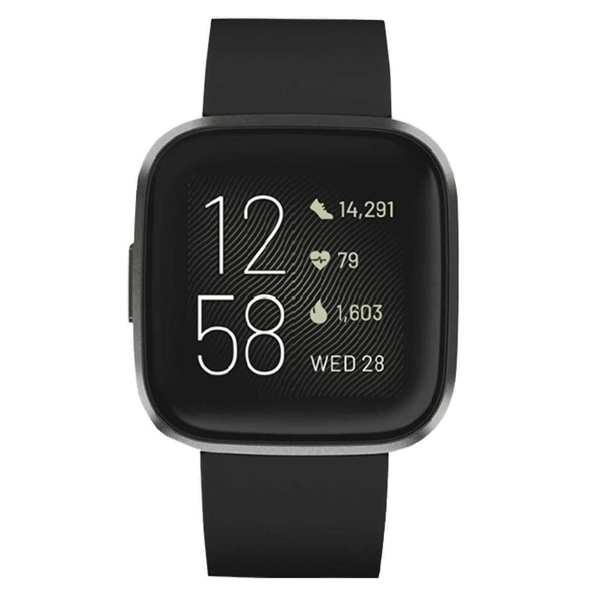 fitbit Versa Smartwatch (Color AMOLED Touchscreen Display, FB507BKBK,  Black/Carbon, Elastomer Band)