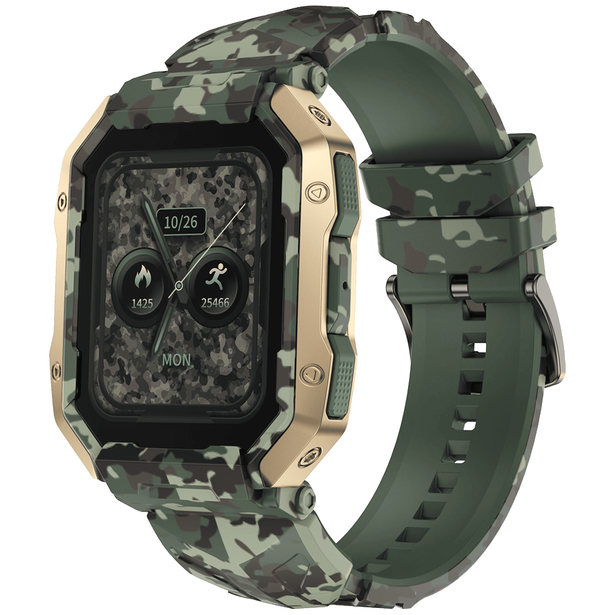 FIRE-BOLTT Cobra Smartwatch with Bluetooth Calling (45.21mm AMOLED Display, IP68 Water Resistant, Camo Green Strap)