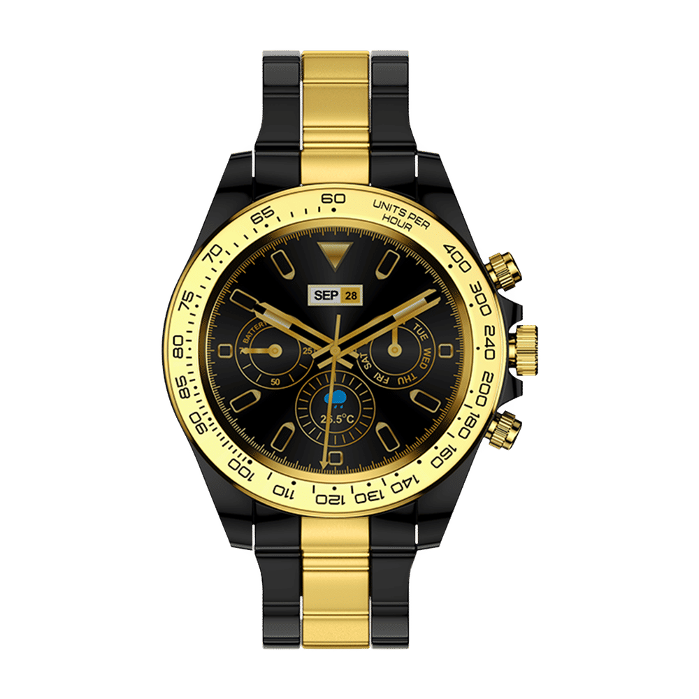 Fire-Boltt Blizzard Smartwatch with Bluetooth Calling (32.5mm HD Display, IP67 Water Resistant, Gold Black Strap)