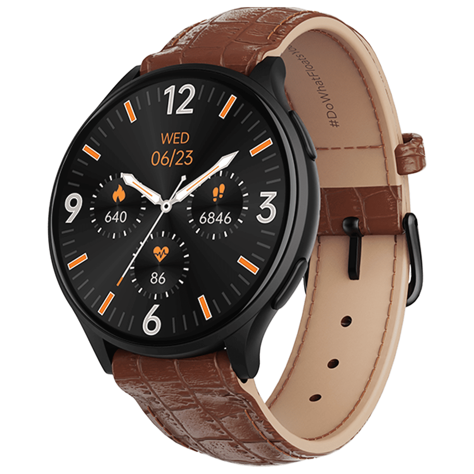 boAt Lunar Prime Smartwatch with Bluetooth Calling (36.8mm AMOLED Display, IP67 Sweat Resistant, Brown Leather Strap)