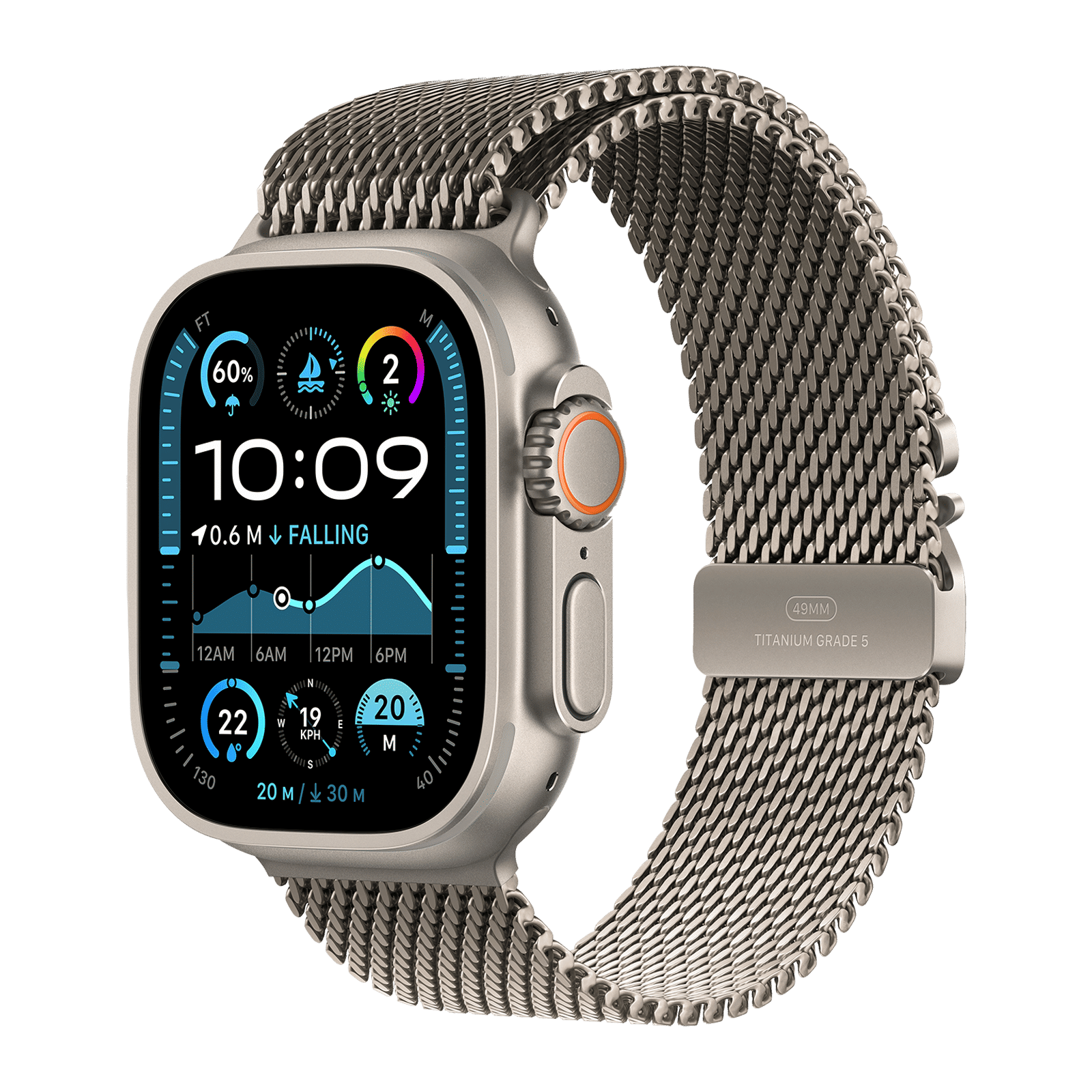 Apple Watch Ultra 2 GPS+Cellular with Titanium Milanese Loop - L (49mm Retina LTPO2 OLED Display, Natural Titanium Case)